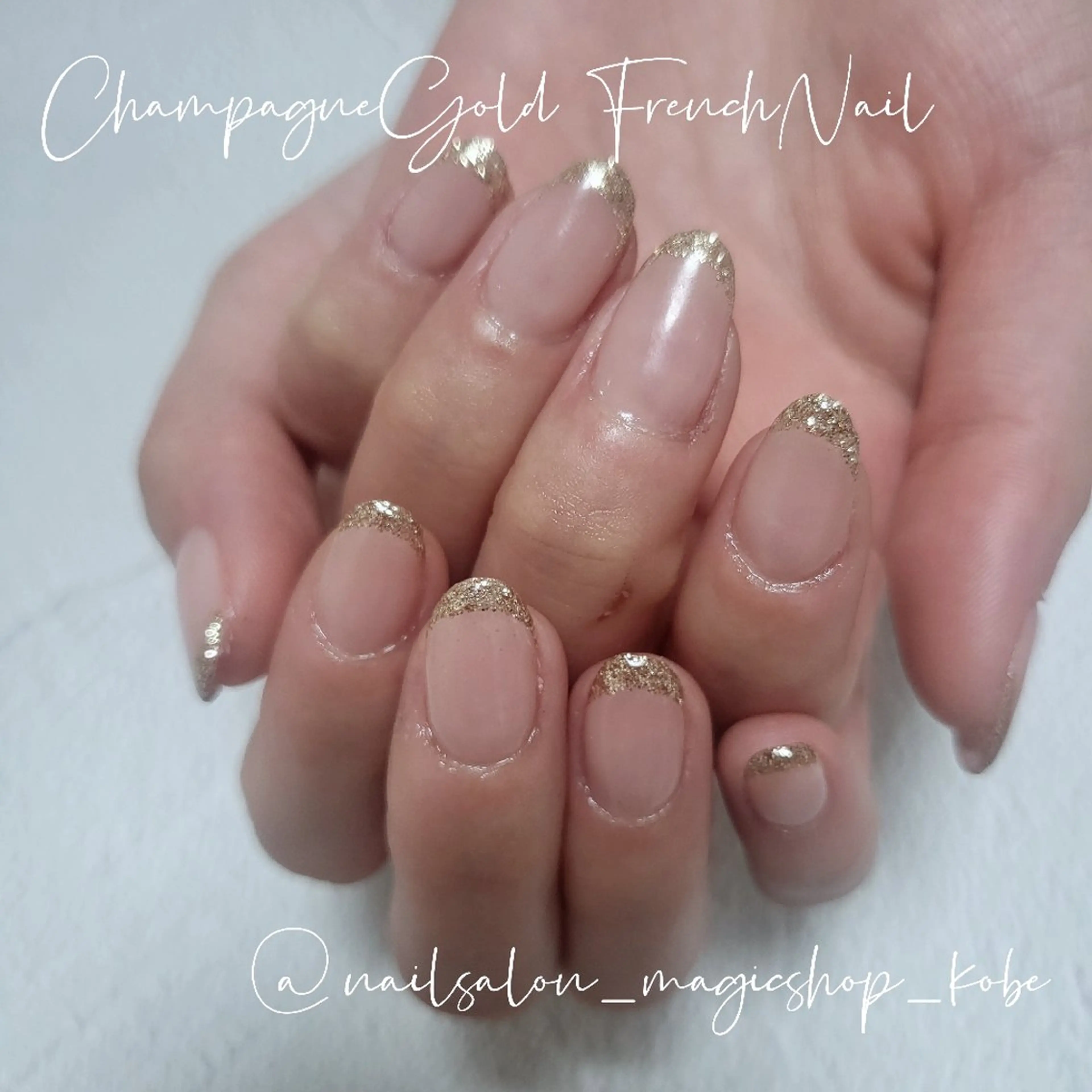 ネイル フレンチネイル ジェルネイル ゴールド ラメ(グリッター) ピンク ハンドネイル Nailsalon MagicShopのネイルデザイン