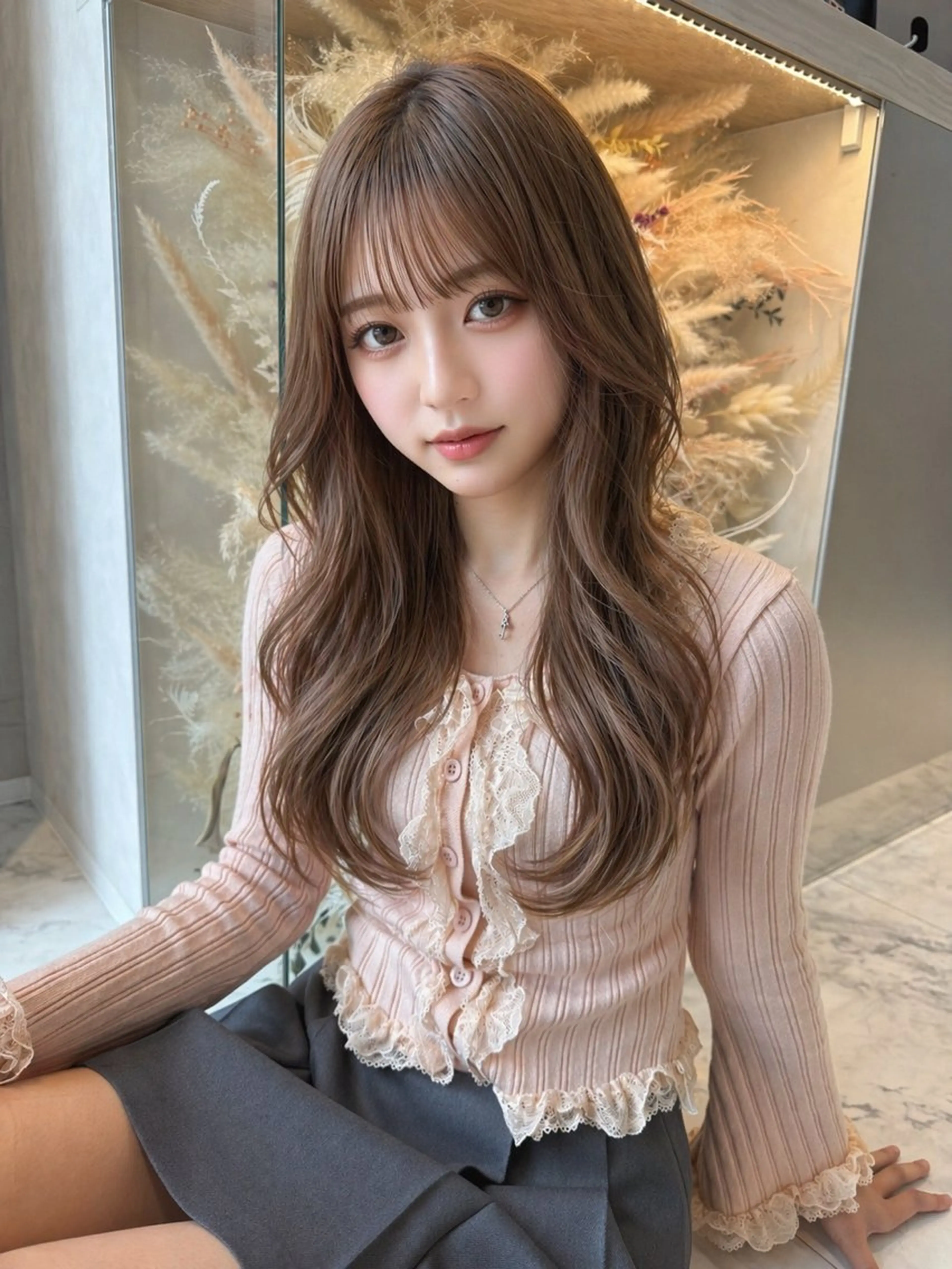 ミディアム ラベンダーベージュ 学生 韓国風ヘア ヘアカラー 🦋ami/浦和 ブリーチ／韓国🦋のヘアスタイル