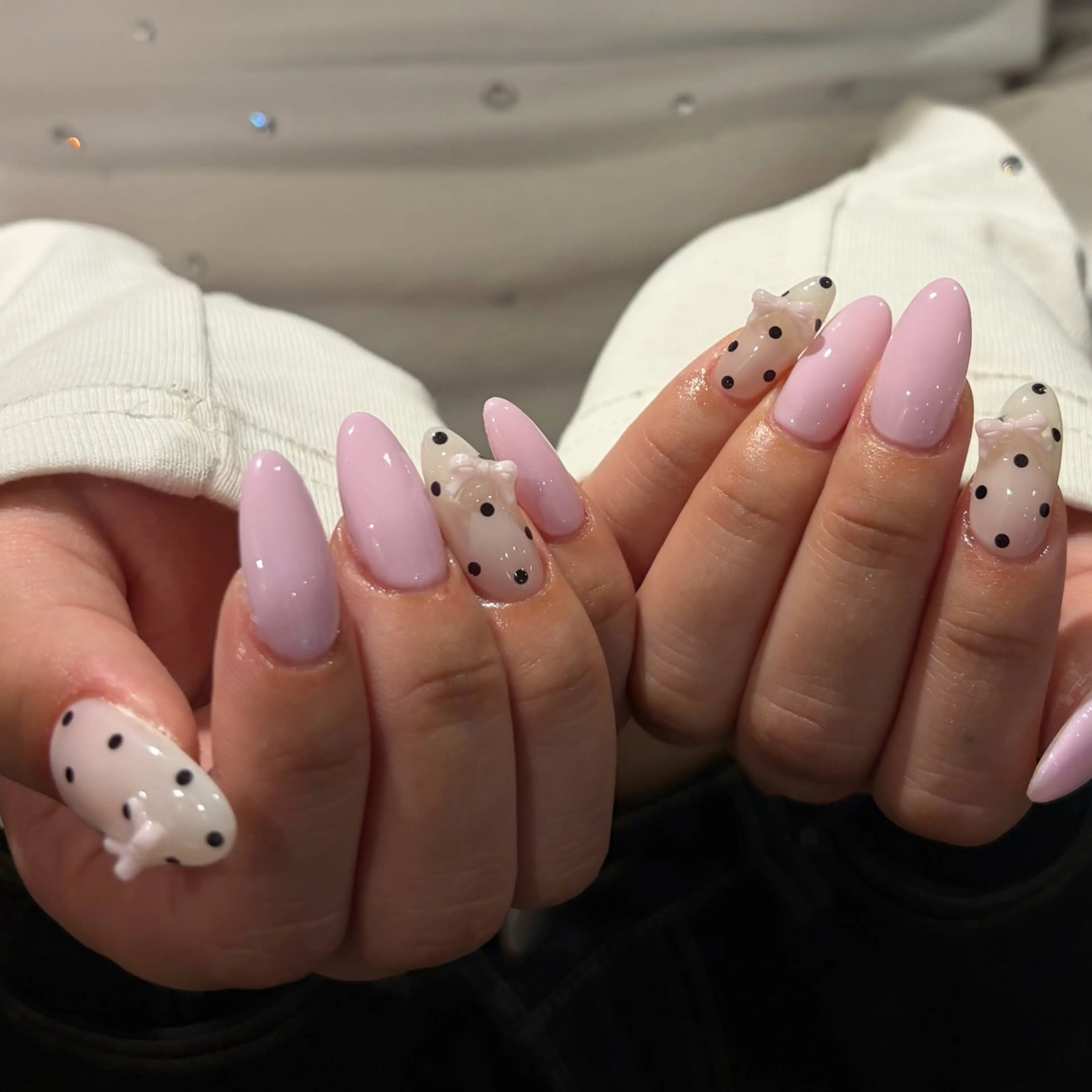 ネイル ブルー ドット ピンク ハンドネイル ballie／小野原 なつみのネイルデザイン