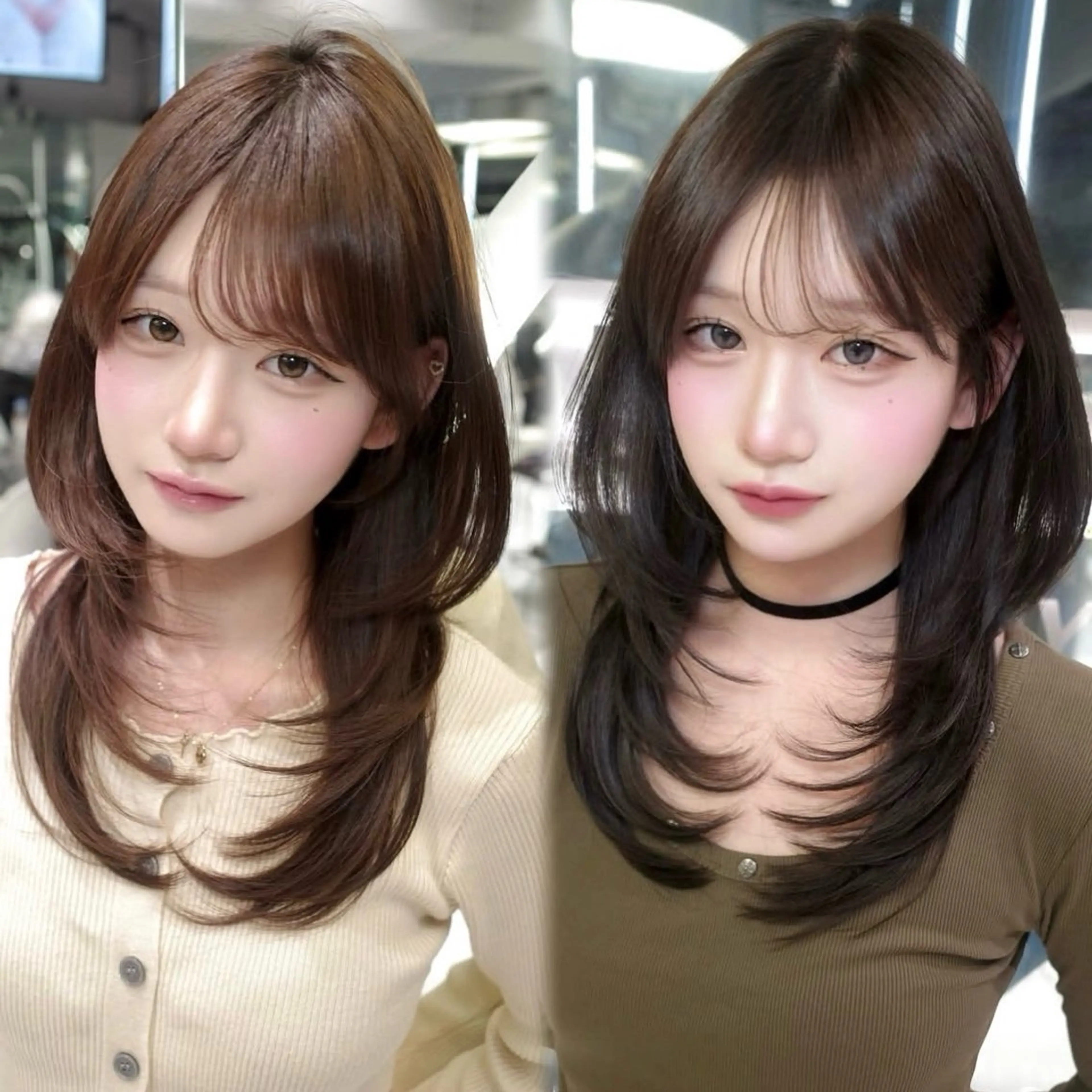 セミロング くびれヘア 顔周りカット ハイレイヤー 韓国風ヘア レイヤーカット 上村 光希のヘアスタイル