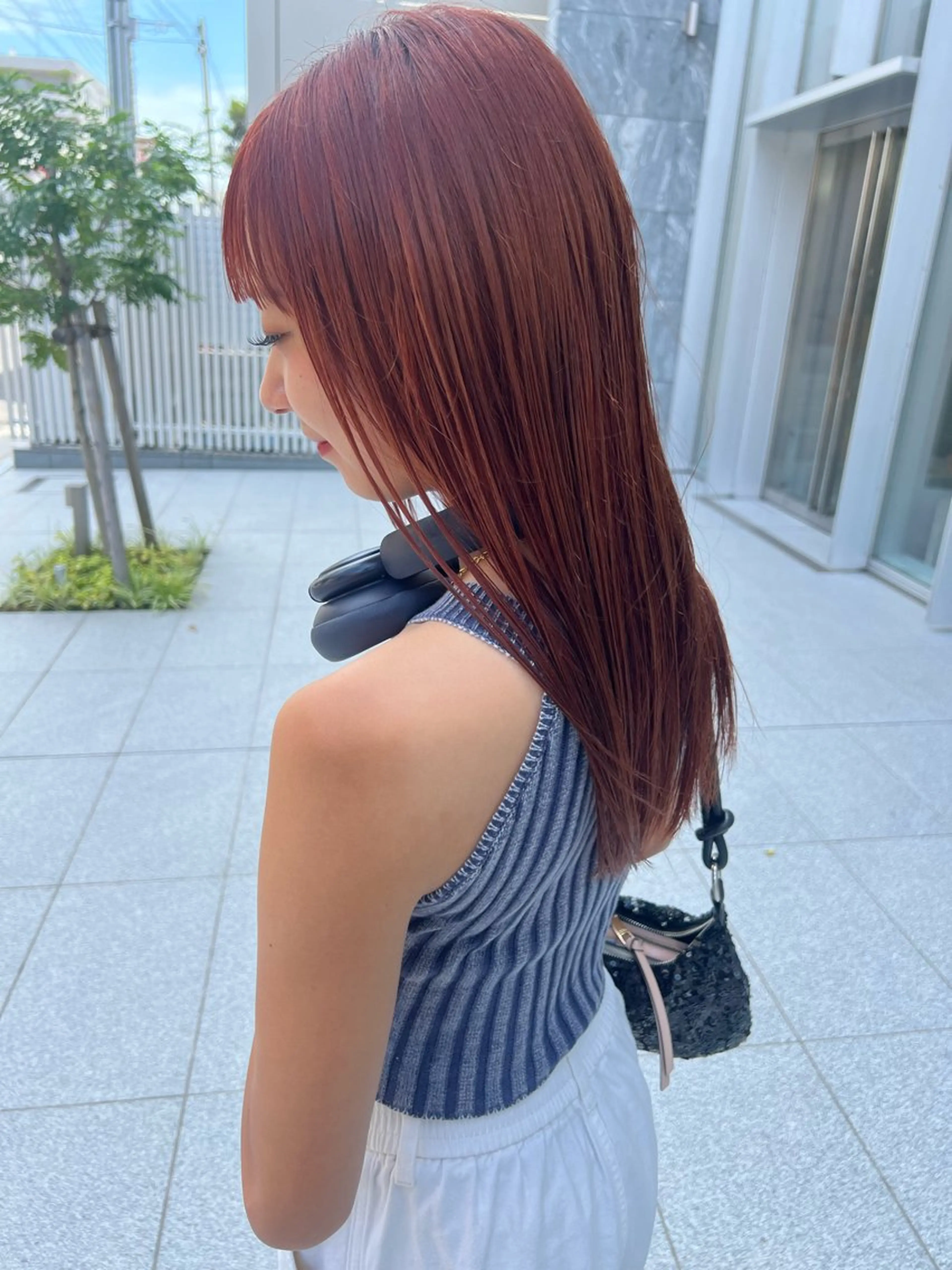 ミディアム カラー ボルドーカラー オレンジ ヘアカラー 吉沢遣人/レイヤー 艶カラー/抜け感のヘアスタイル