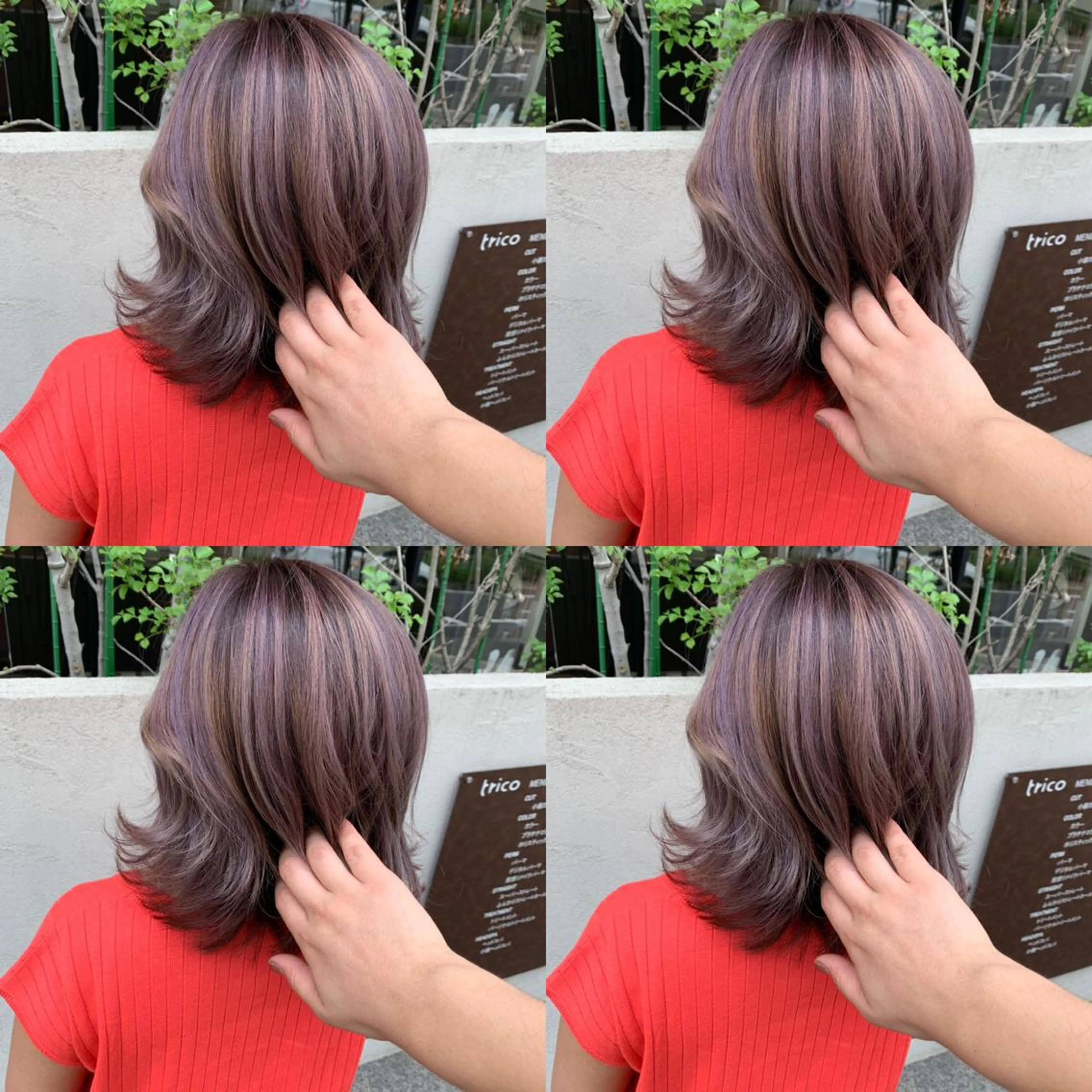 セミロング カラー バレイヤージュ ラベンダーカラー パープルカラー レイヤーカット ヘアカラー 似合わせ/ブリーチ カラー.岡田友仁のヘアスタイル