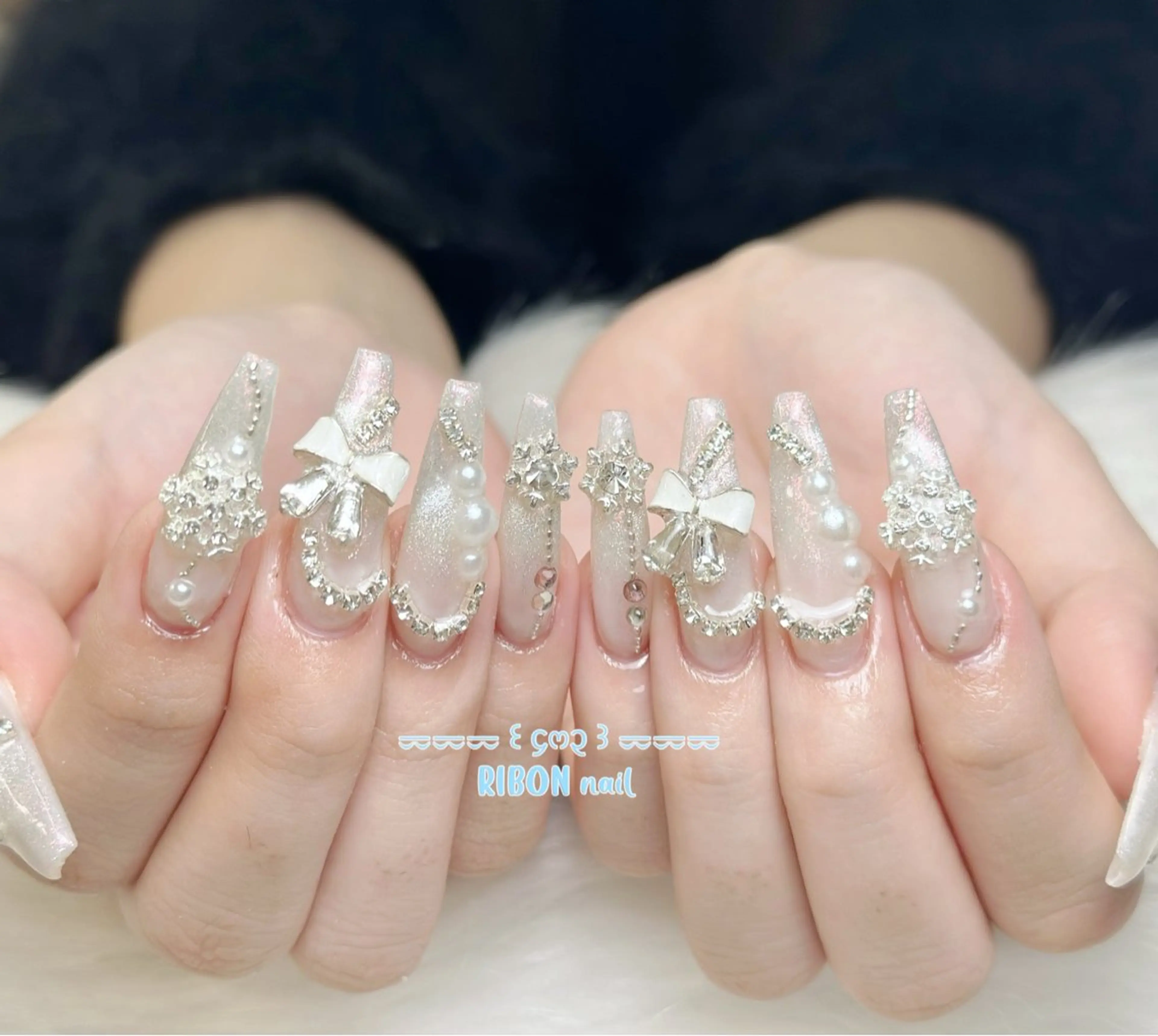 ネイル アートネイル チークネイル 成人式 長さ出し フレンチネイル ハンドネイル RIBON nail salonのネイルデザイン