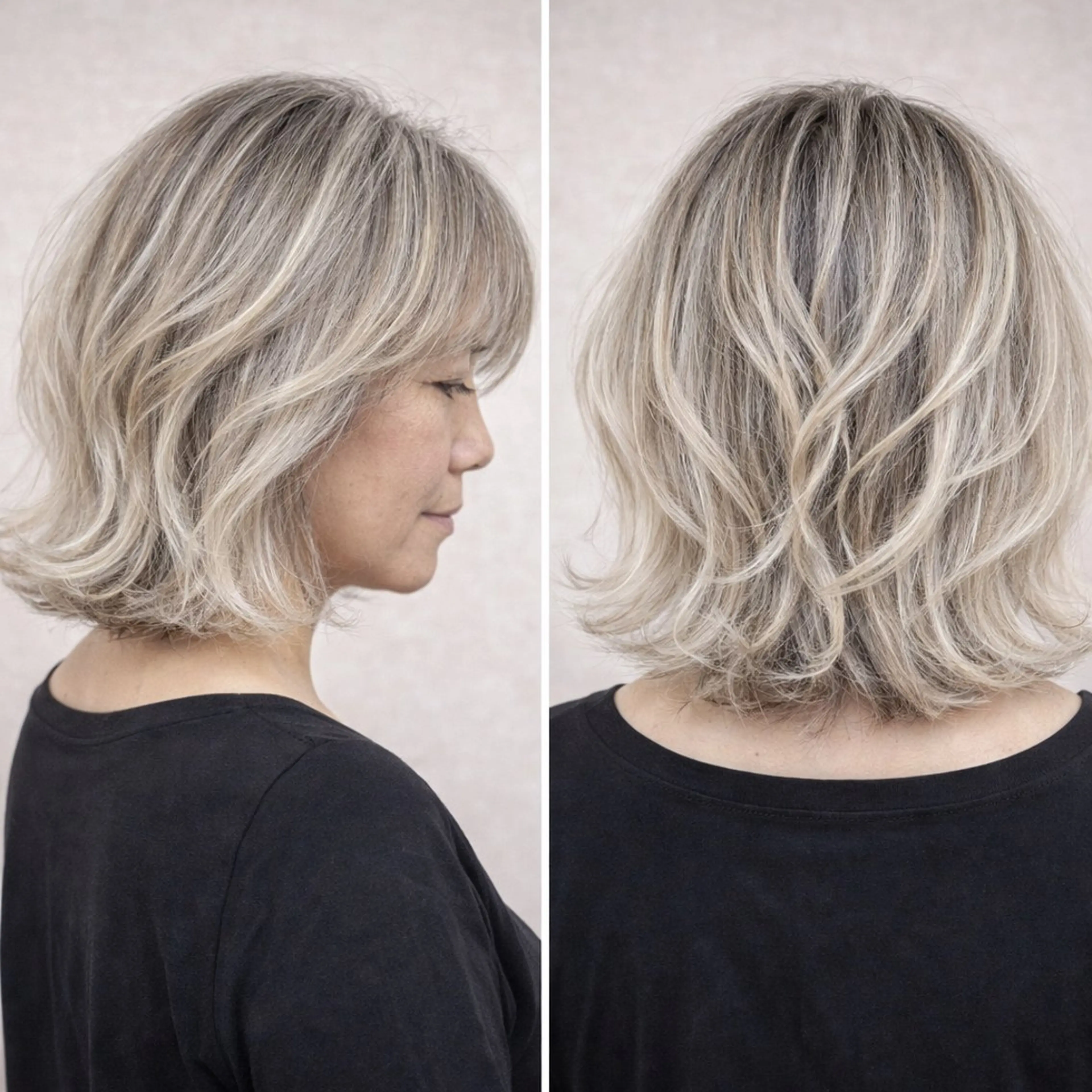 ミディアム カラー バレイヤージュ レイヤーカット 白髪ぼかしのプロ ✨たいきのヘアスタイル