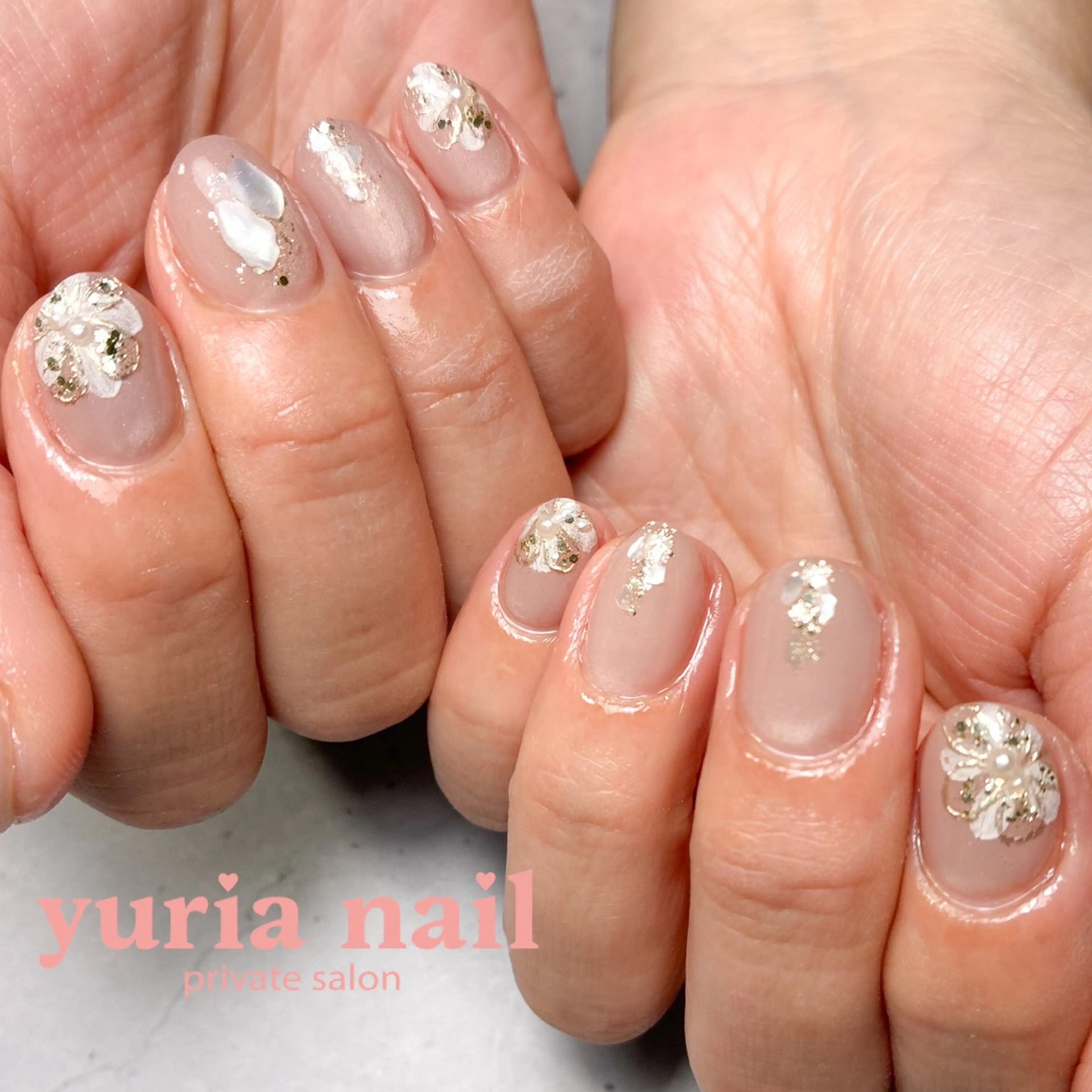 ネイル フラワーネイル ラメ(グリッター) 春ネイル ハンドネイル 小林 ゆりあのネイルデザイン