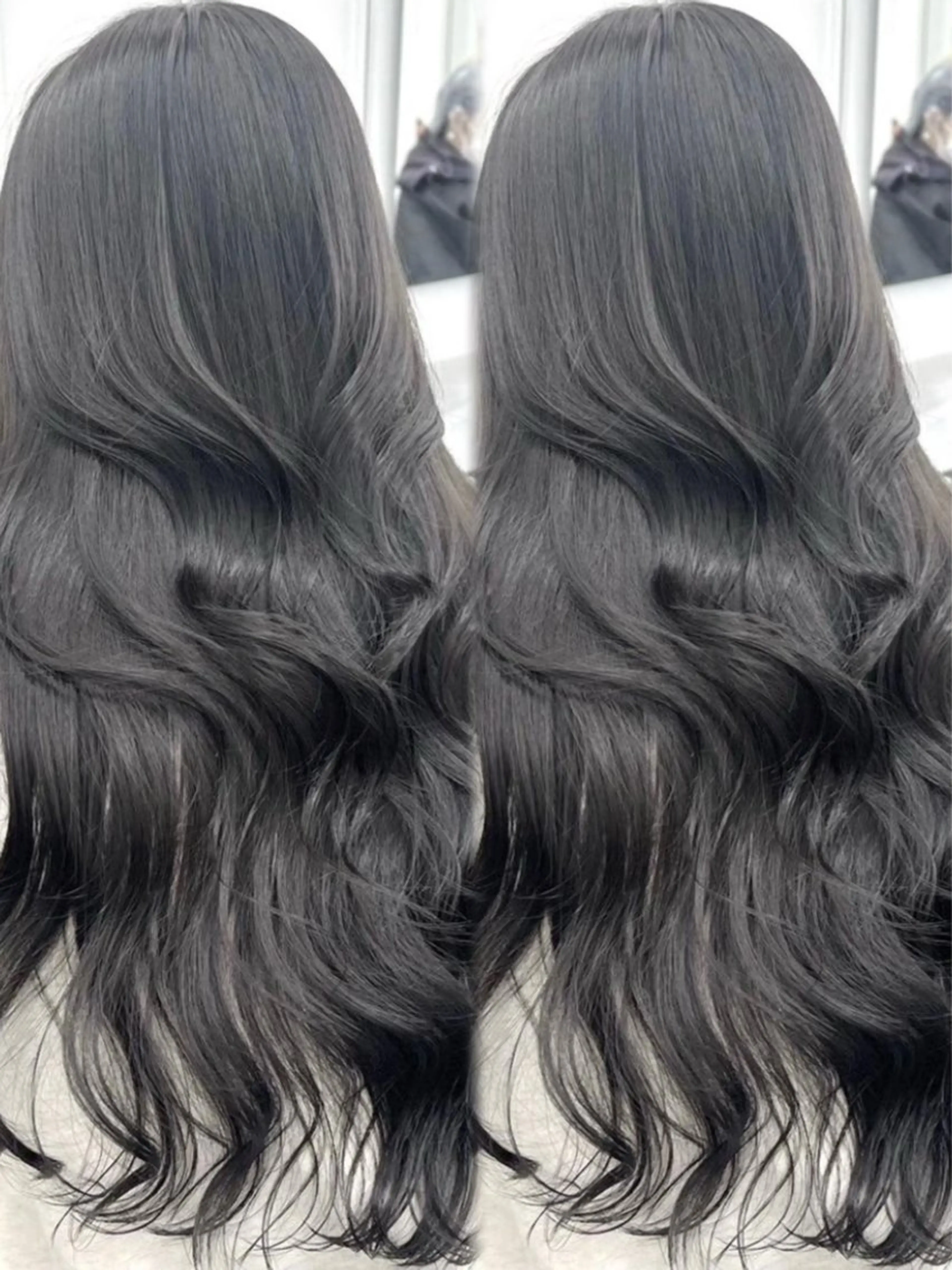 ロング カット ヘアカラー 韓国ヘア/ブリーチ無 しWカラー/オリーブのヘアスタイル