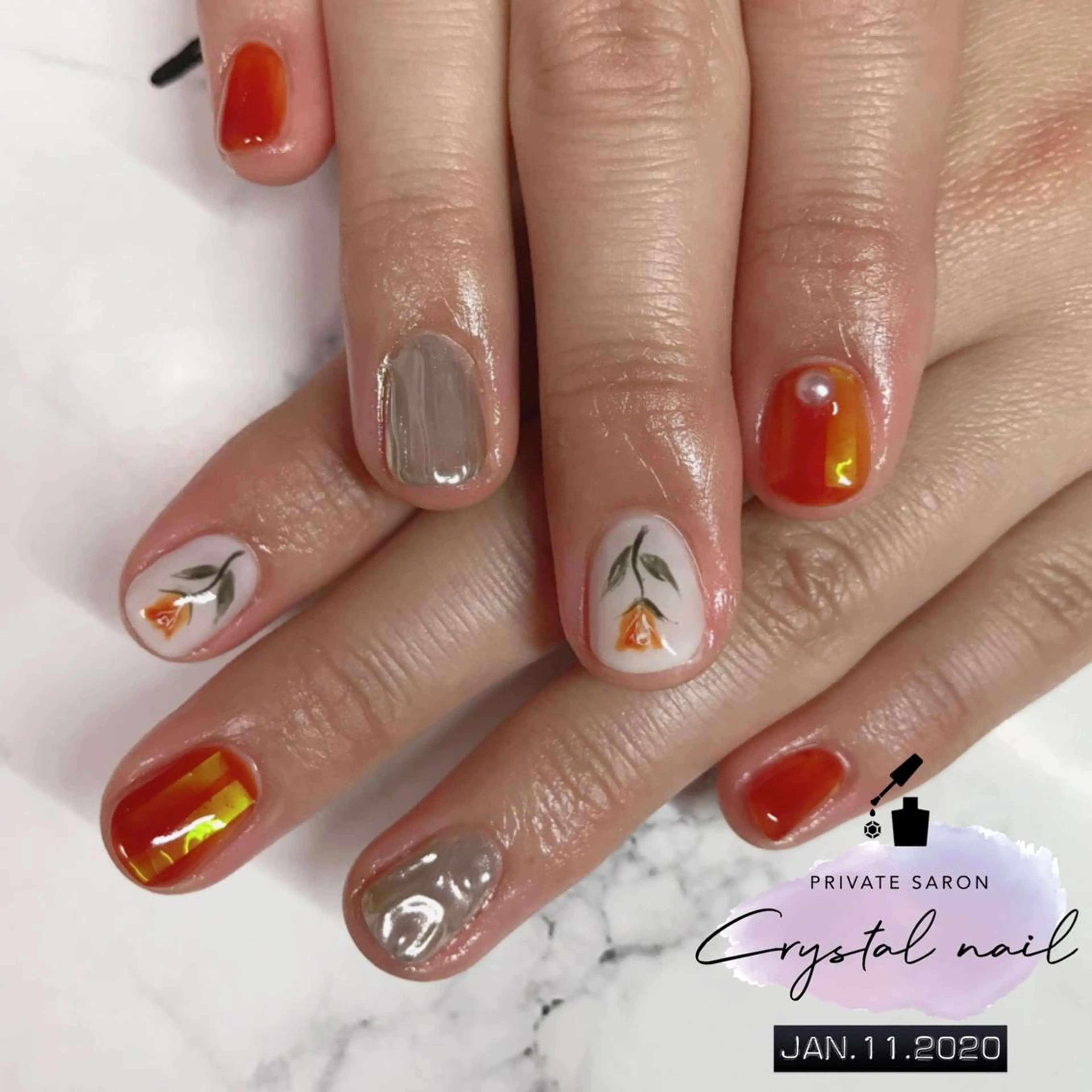 ネイル オレンジ ハンドネイル SCENERY NAILのネイルデザイン