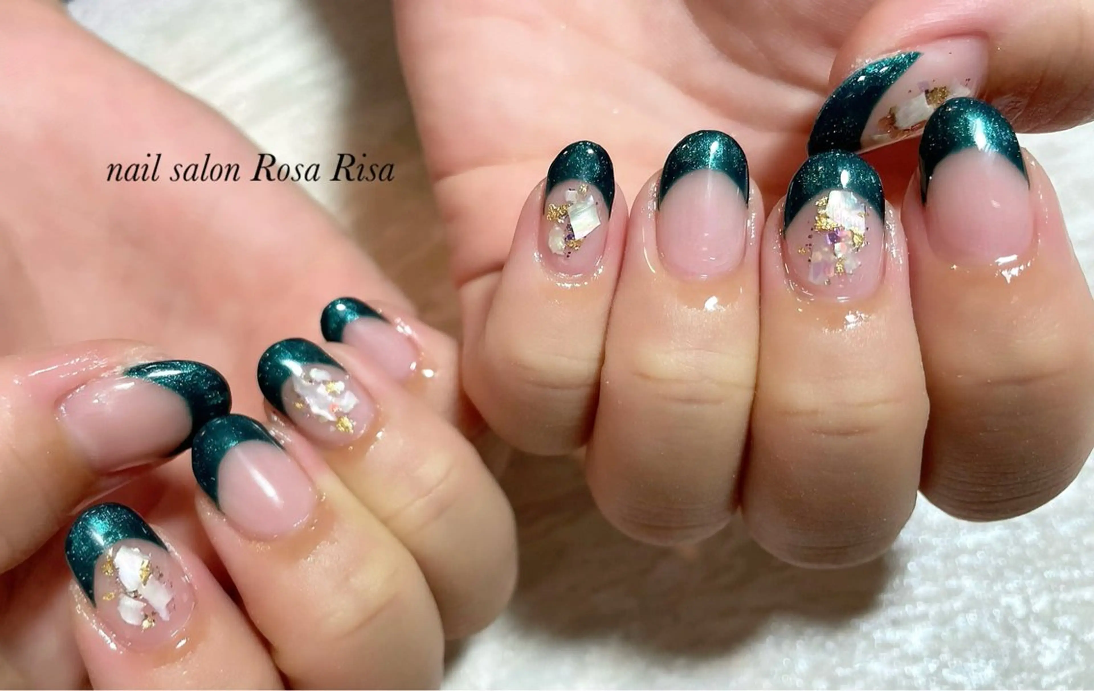 ネイル フレンチネイル グリーン ネイルスタジオ シェイクユアハンズのネイルデザイン