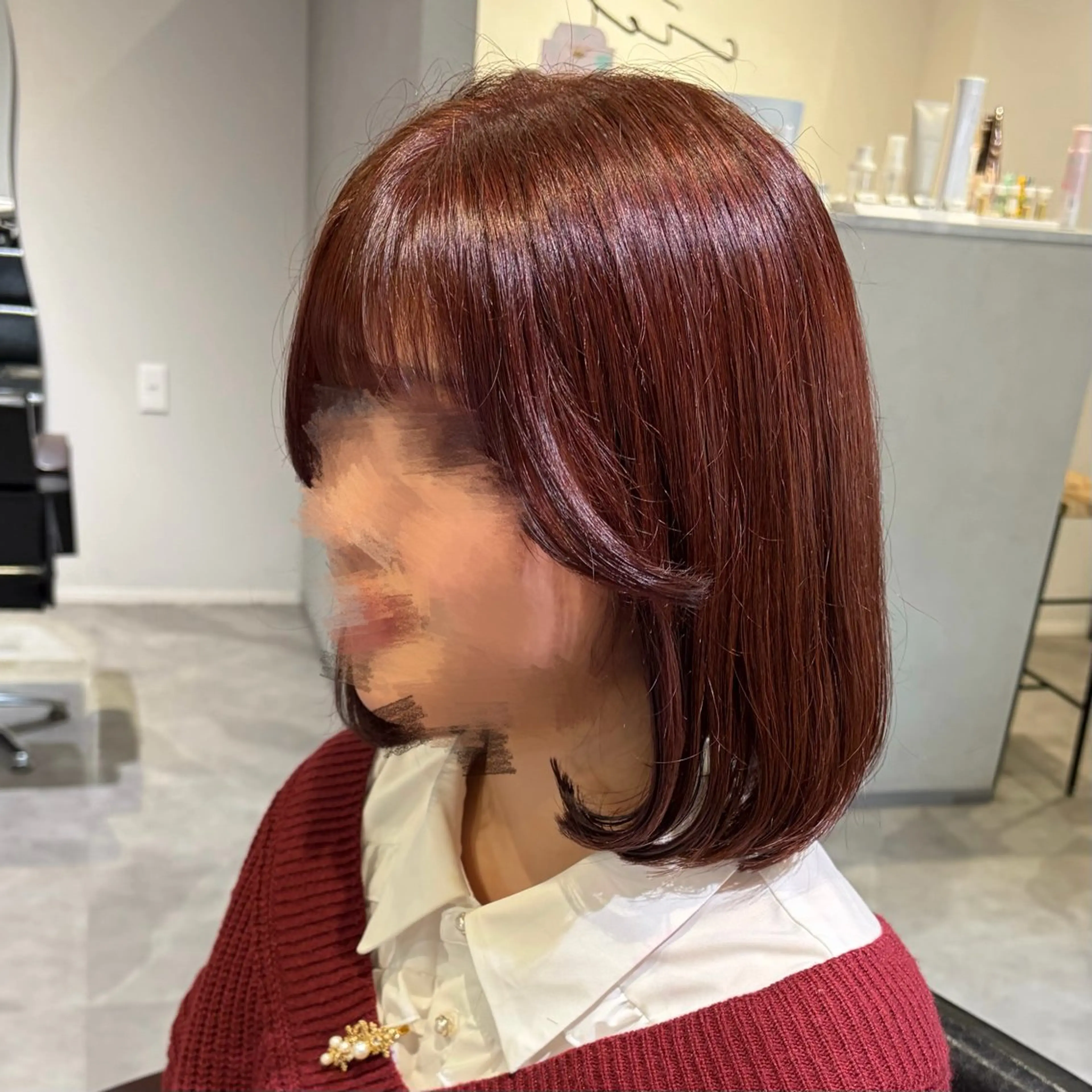 ミディアム カラー カシス ボブ ヘアカラー トリートメント MIRUKA/ 暖色カラー/ベージュのヘアスタイル
