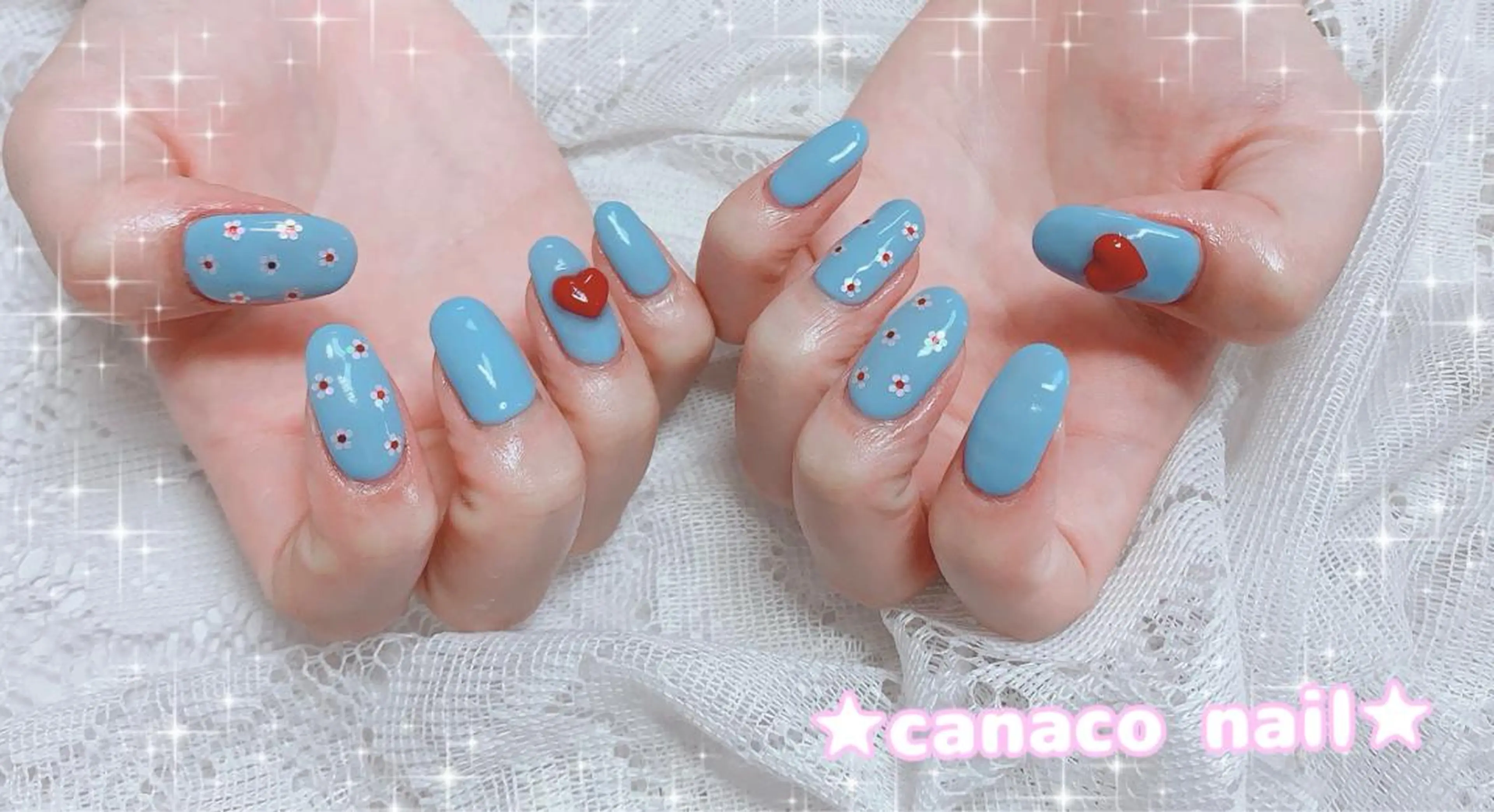 ネイル アートネイル ジェルネイル ハート 水色 パラジェル ハンドネイル ハンドケア Felice所属・ベテランネイル cnc nailのネイルデザイン