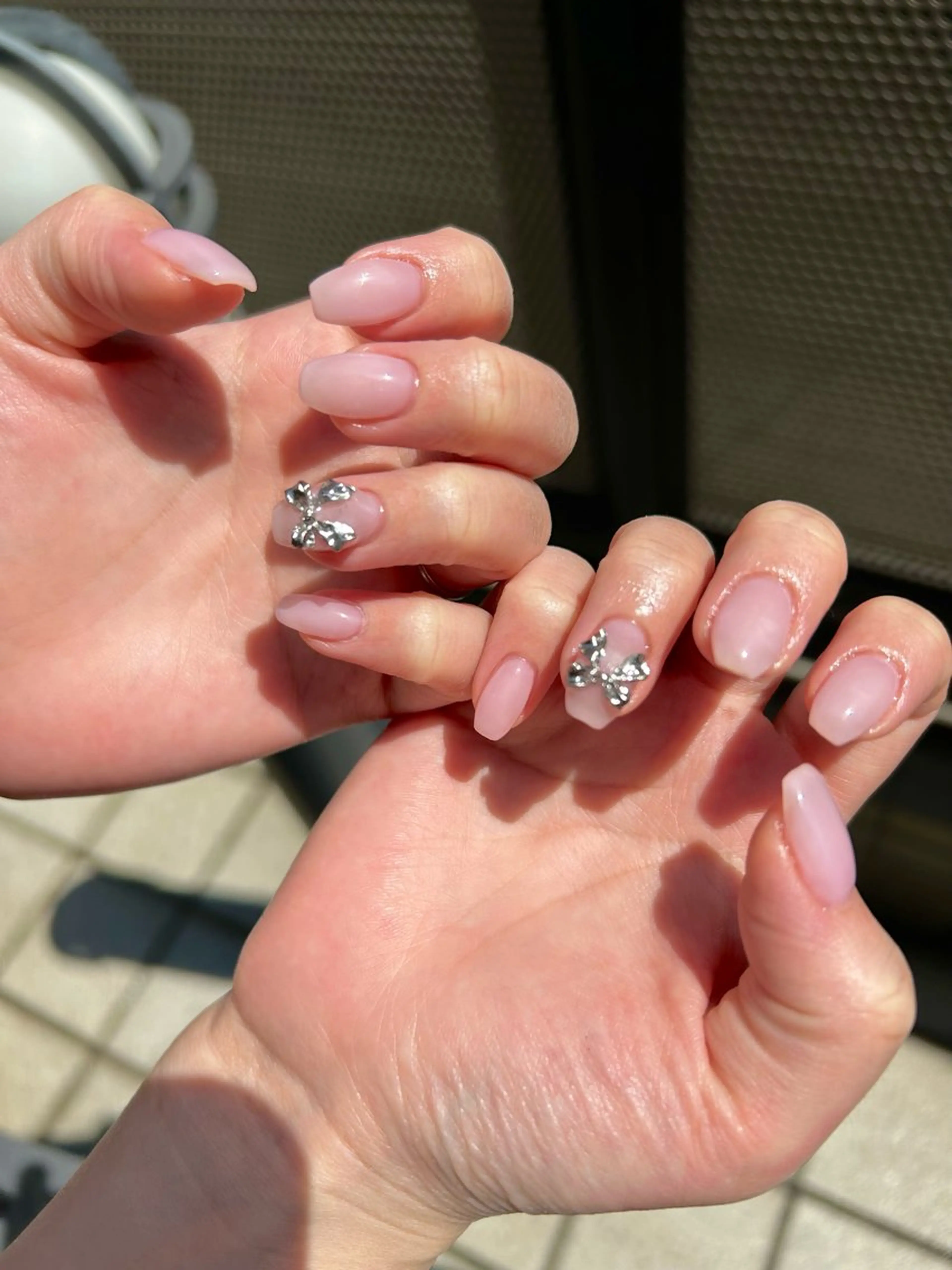 ネイル オフィスネイル ピンク リボン シンプルネイル Lily nailのネイルデザイン