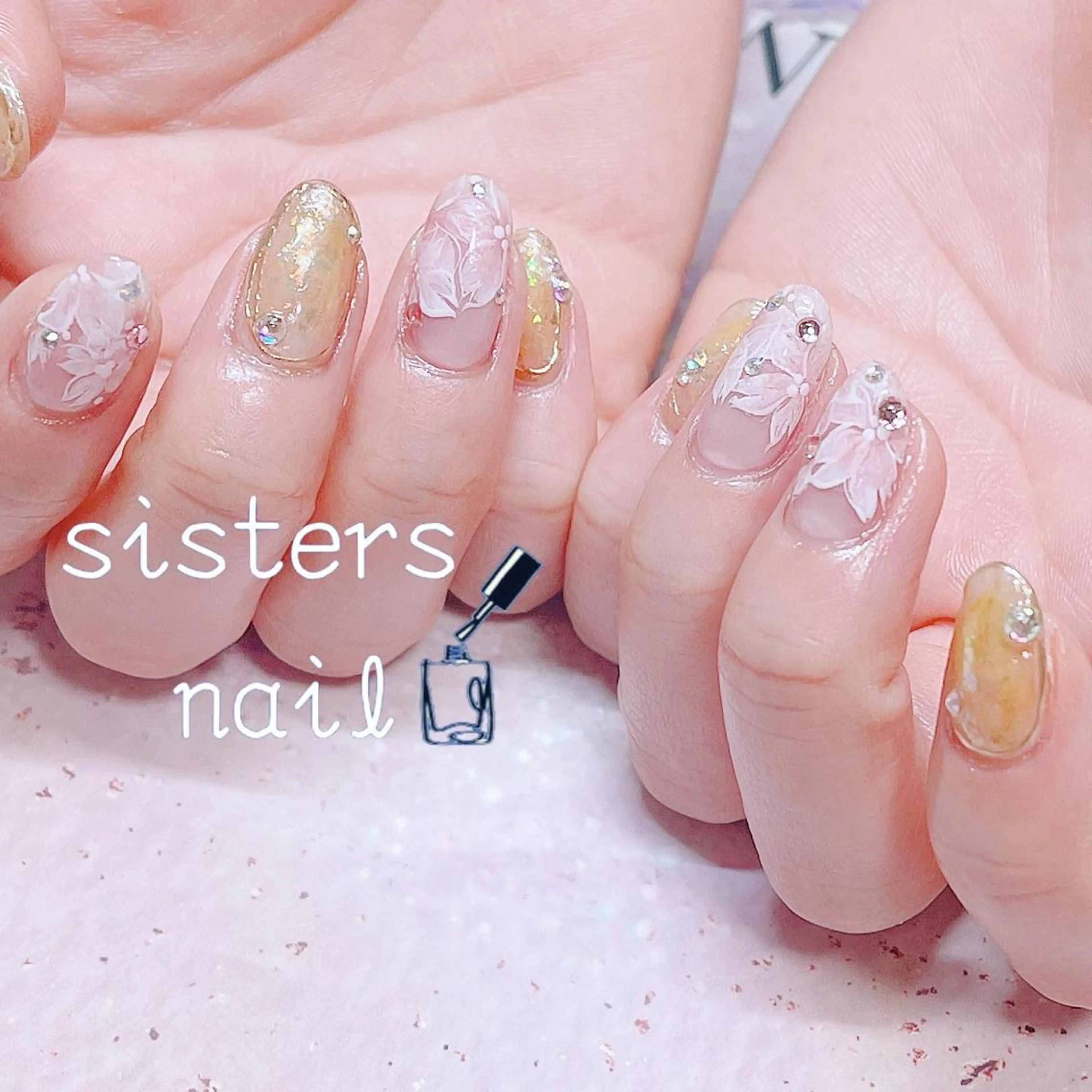 ネイル アートネイル チークネイル 桜ネイル フラワーネイル フレンチネイル ハンドネイル ハンドケア sisters nail.fのネイルデザイン