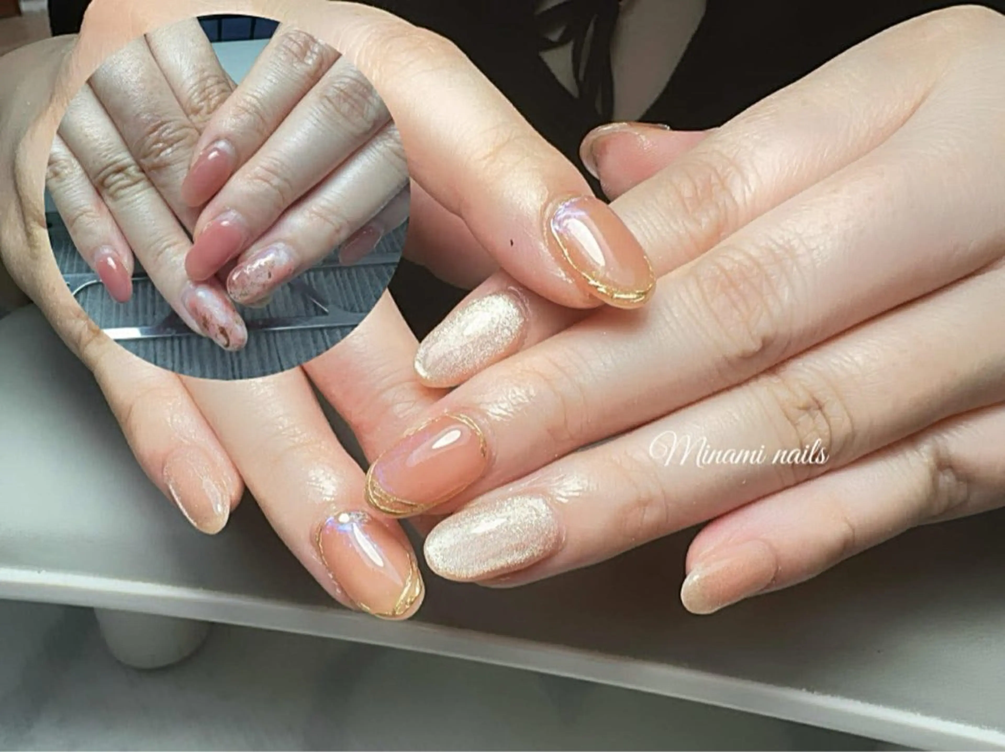 ネイル オーロラネイル ゴールド オフィスネイル Minami Nailsのネイルデザイン