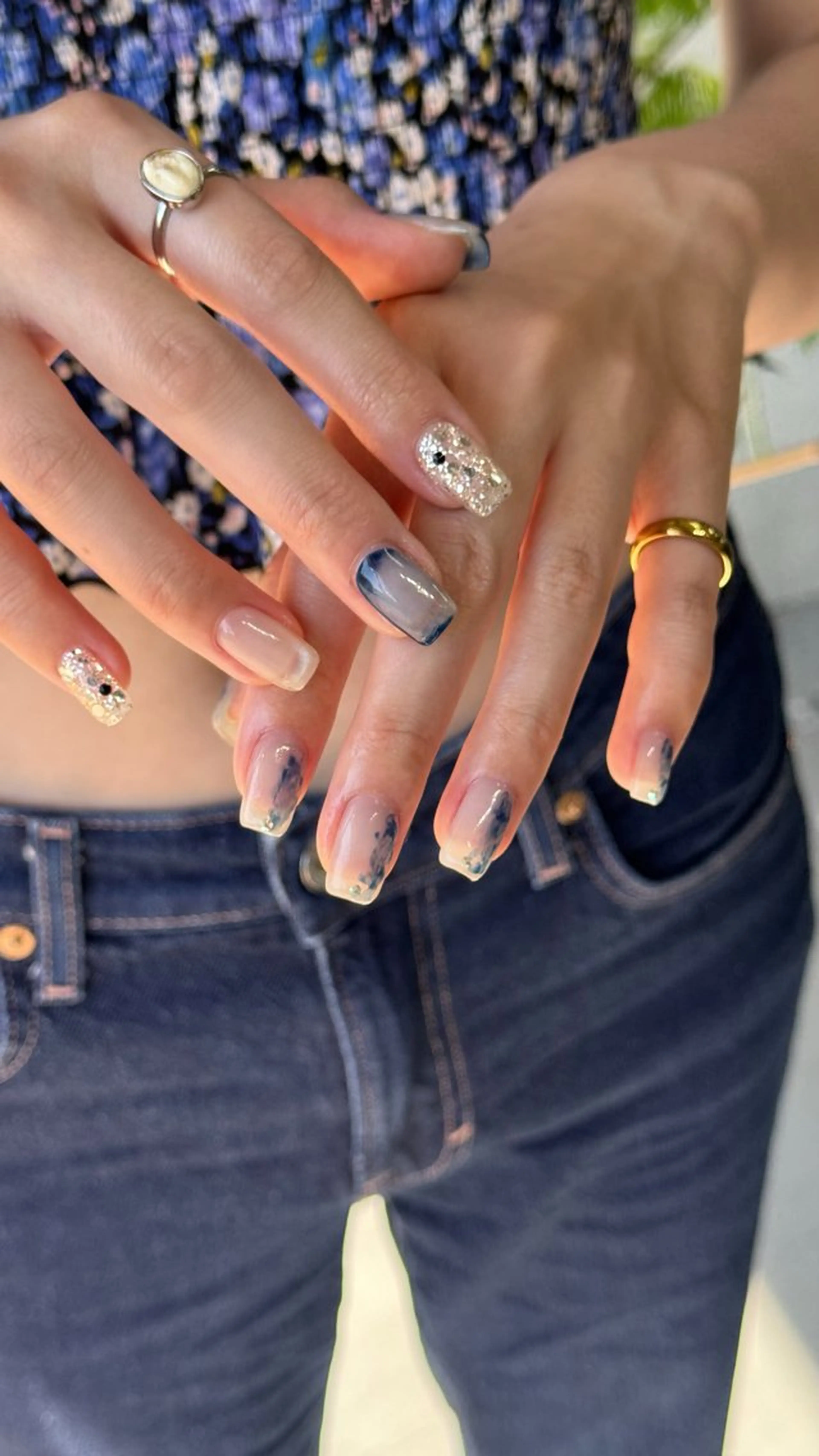 ネイル ブルー シンプルネイル ハンドネイル Momoka ネイリスト福岡/薬院のネイルデザイン