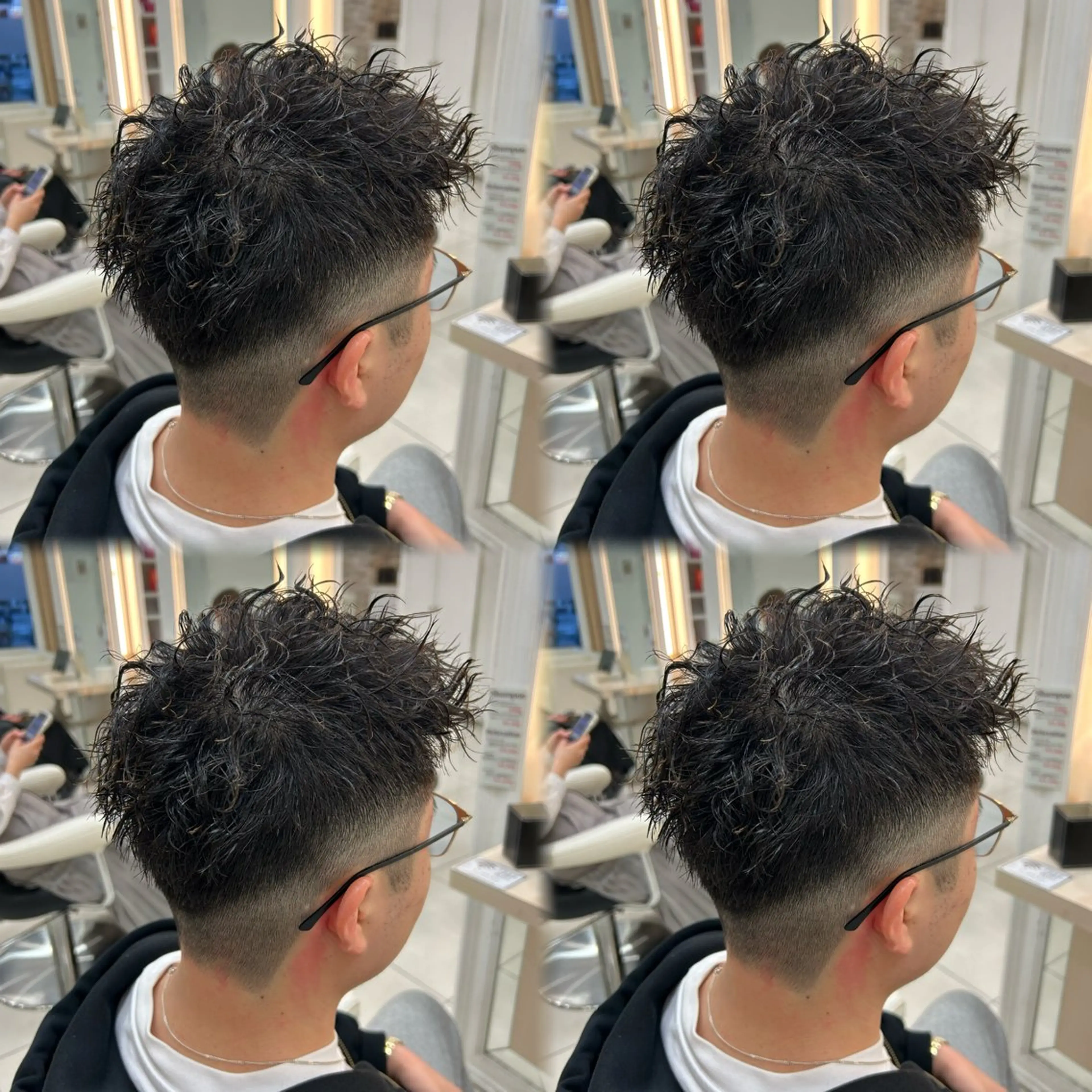 ミディアム パーマ メンズ ミディアムパーマ センターパート フェードカット フェザーパーマ カルマパーマ 髪質改善/艶カラー/ メンズパーマ/鈴木のヘアスタイル