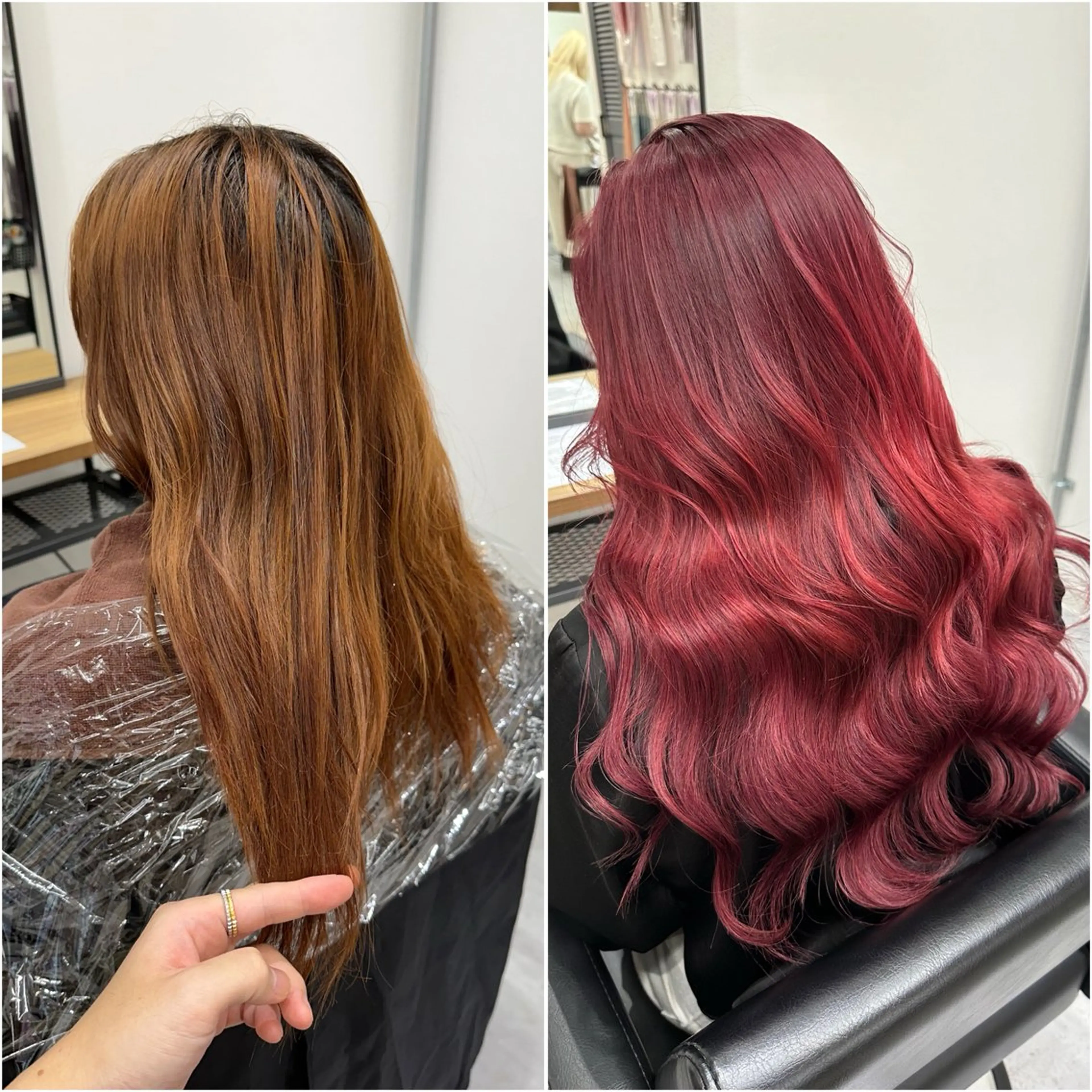 ロング カラー シールエクステ レッドカラー エクステ ロング ヘアカラー トリートメント エクステ KEISUKE🐶 カラー✨エクステのヘアスタイル