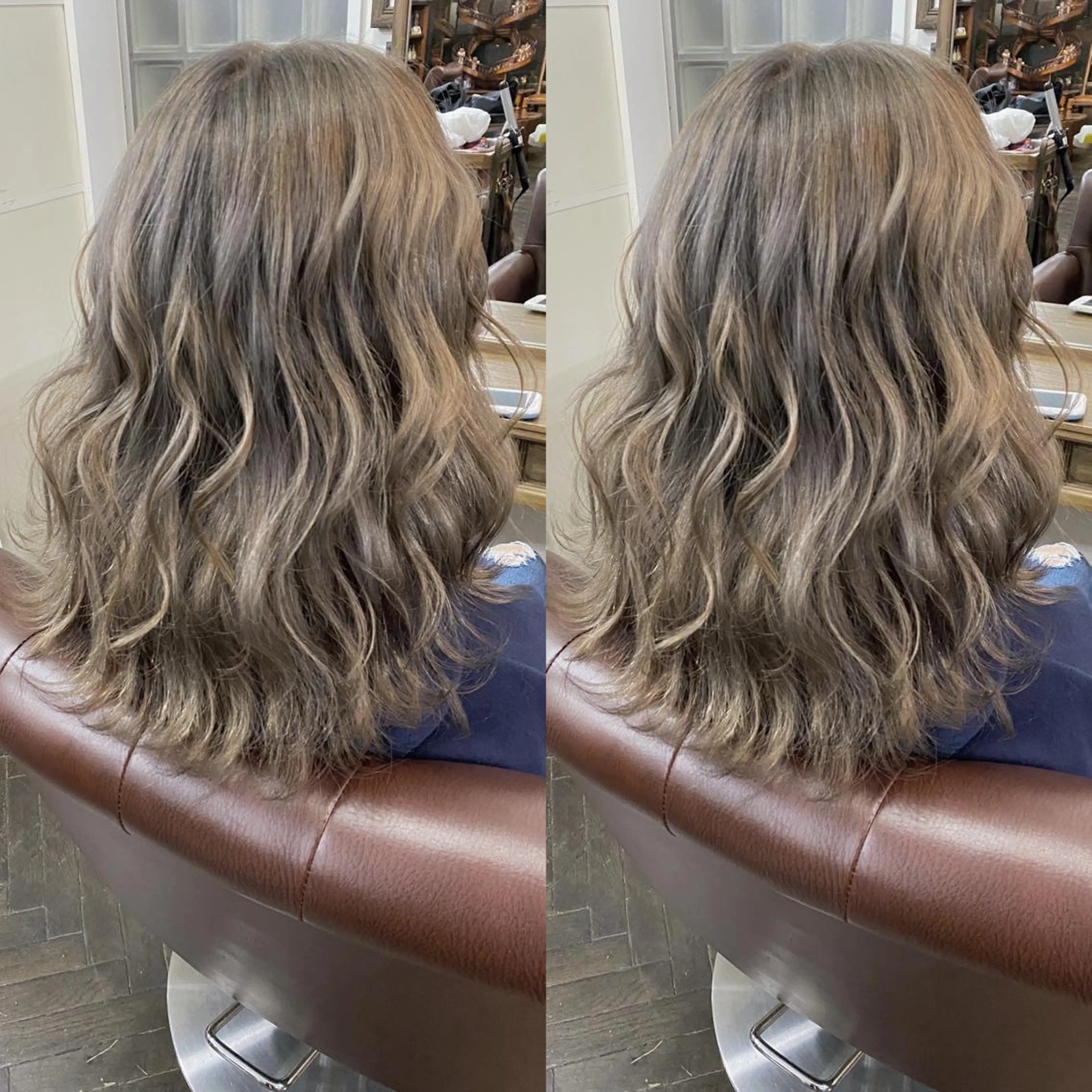 セミロング カラー バレイヤージュ ブリーチ ブロンド ダブルカラー イヤリングカラー ヘアカラー モモカ/ハイトーン /バレイヤージュのヘアスタイル