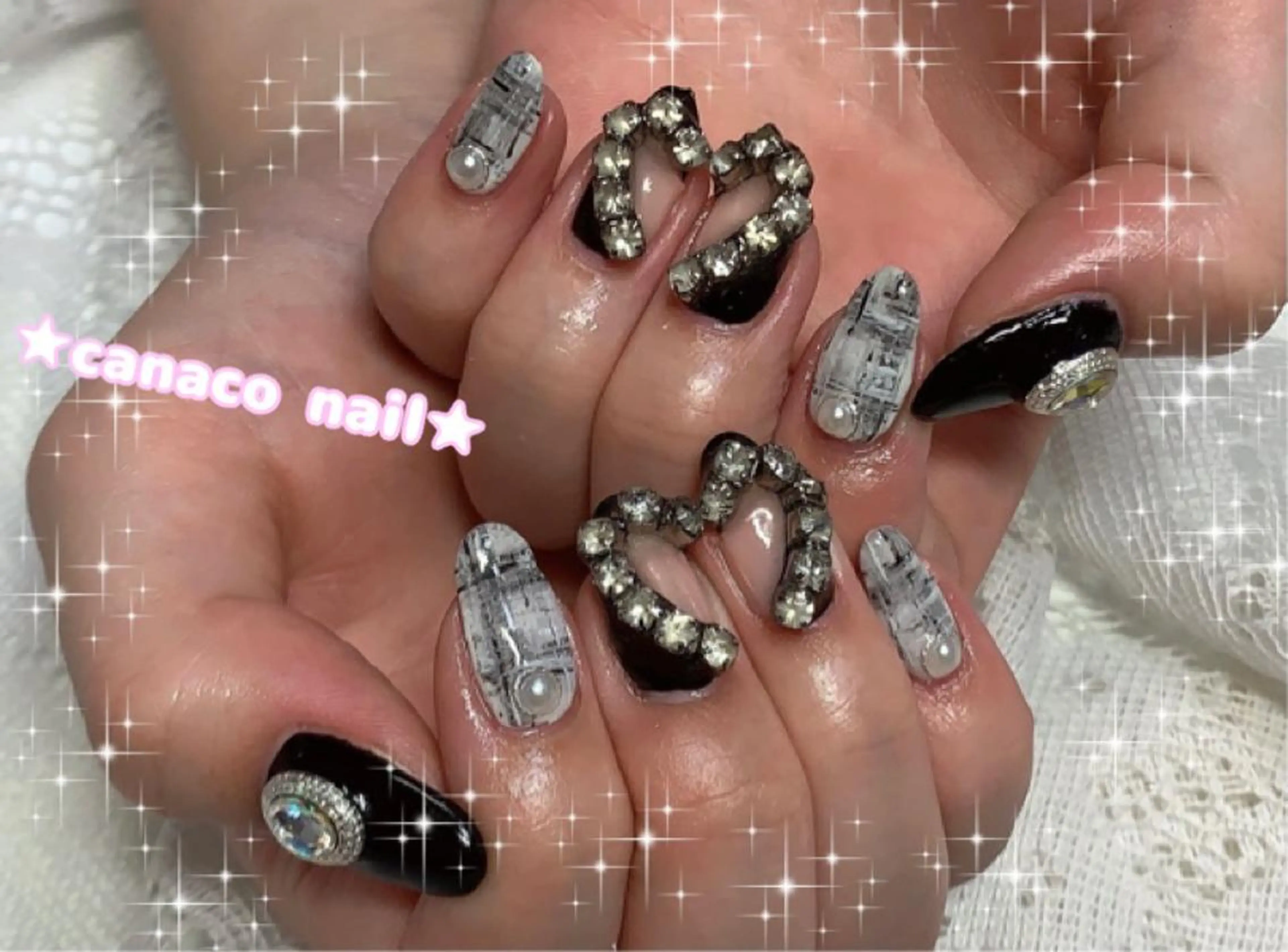 ネイル アートネイル ジェルネイル ハート パラジェル ストーンネイル ハンドネイル ハンドケア ベテランネイル cnc nailのネイルデザイン