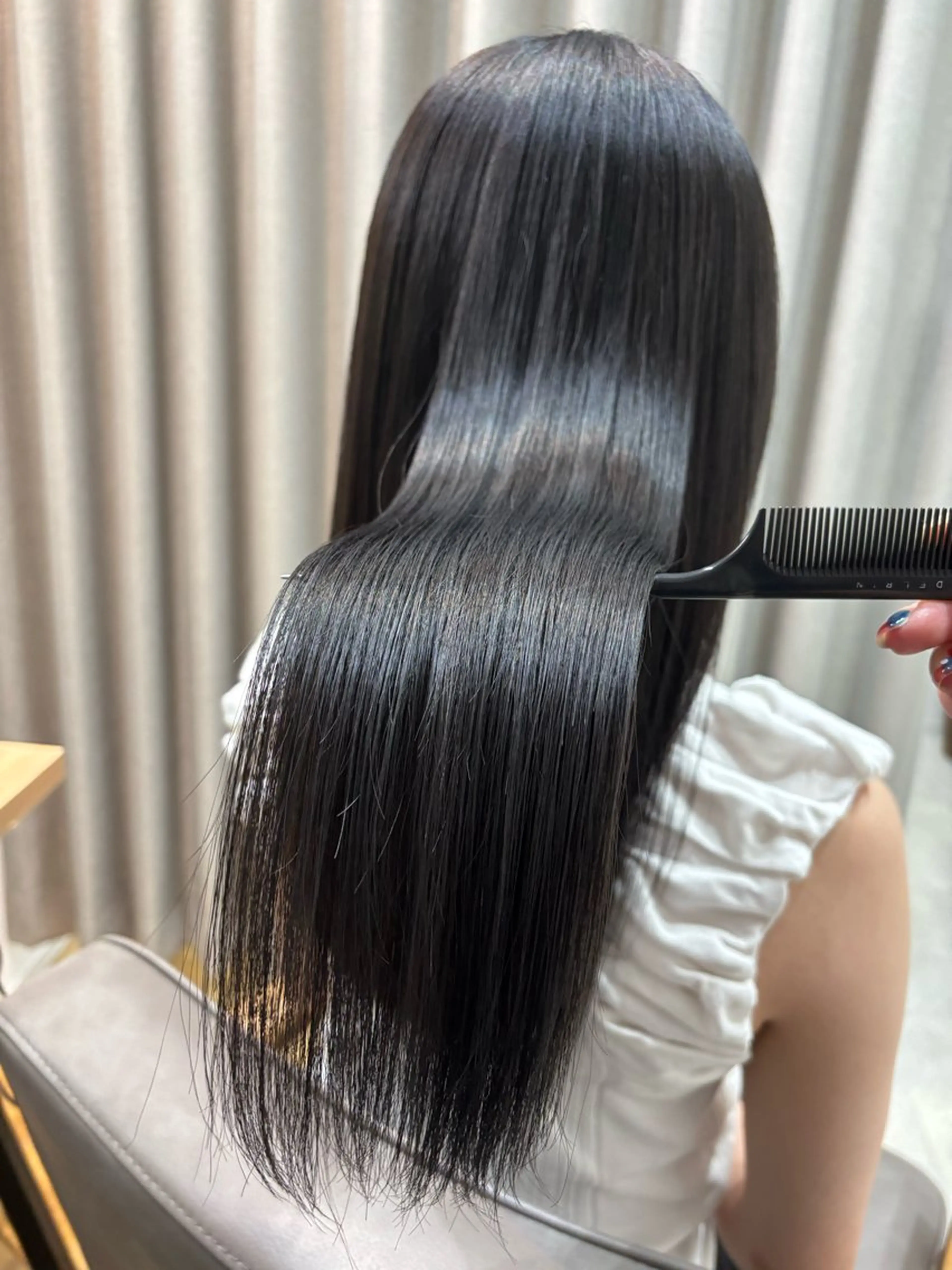 ロング カラー 黒髪 ブルーカラー ブルーブラック 透明感カラー 🤍美髪縮毛/髪質 改善/池上夏凜🤍のヘアスタイル