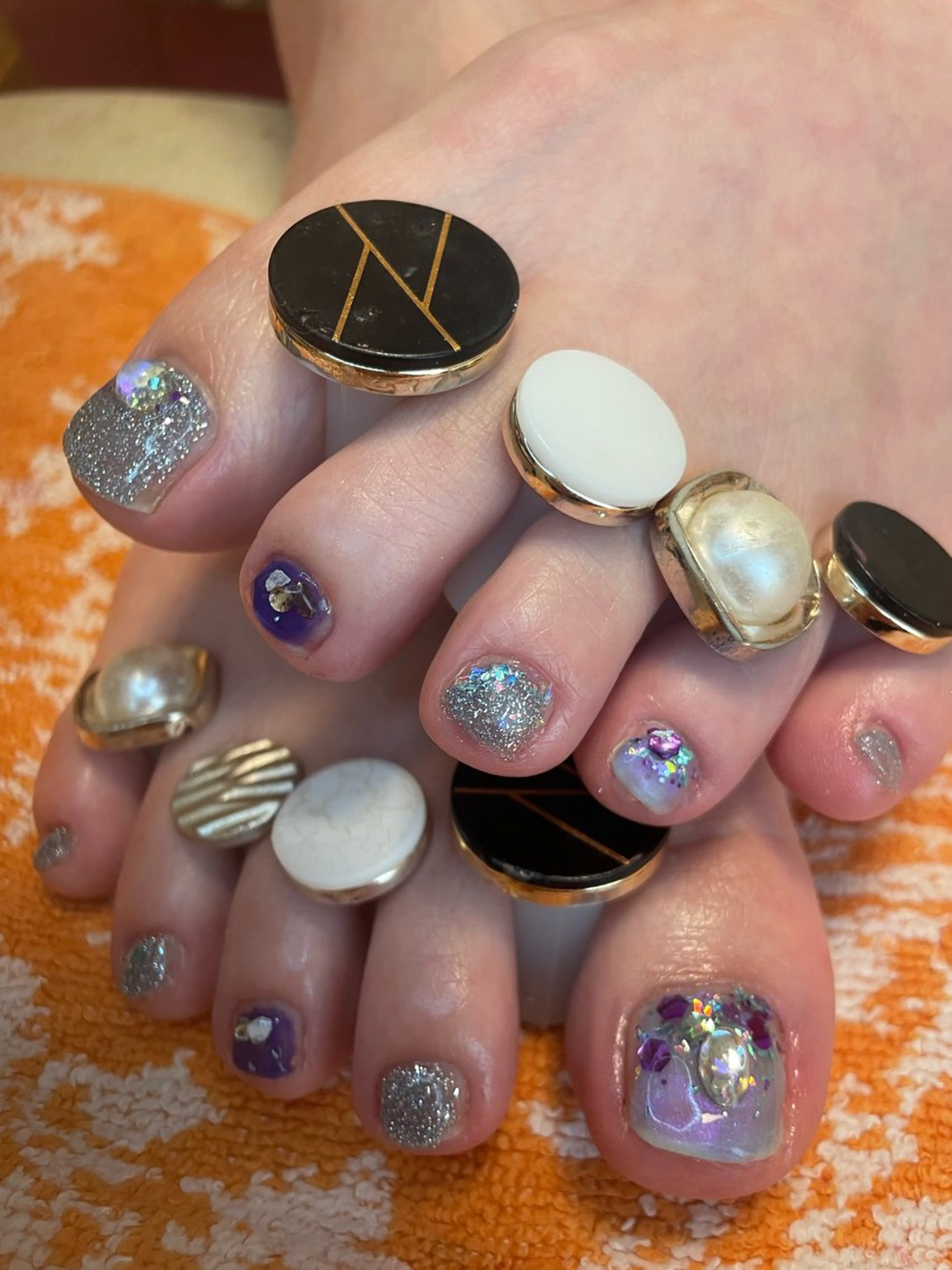 ネイル ブルー フラッシュネイル フットネイル ジェルネイル ホログラムネイル NAIL★M 真紀のネイルデザイン