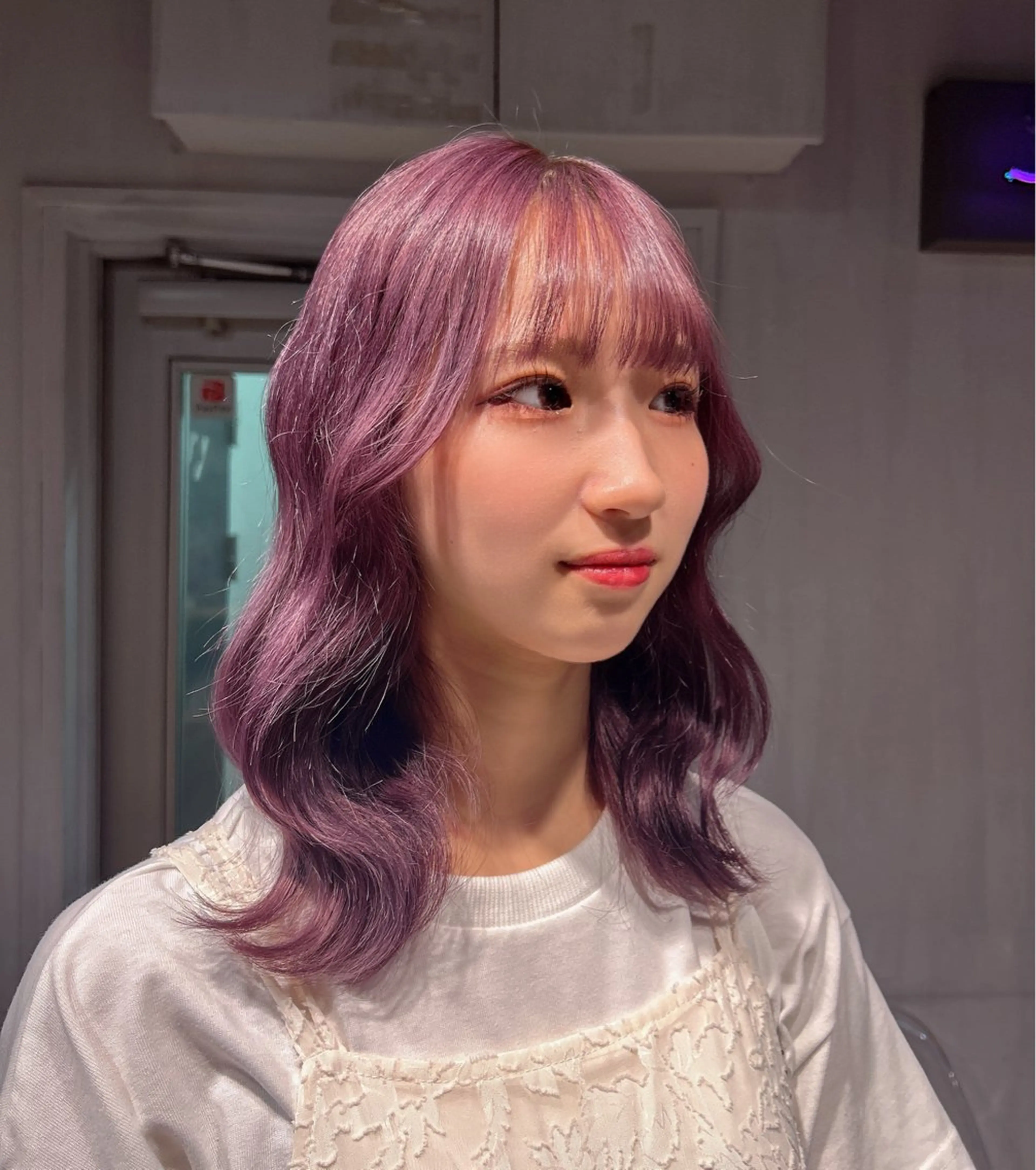 ミディアム アッシュ ピンクブラウン パープルカラー 髪質改善 トリートメント MEI🎀垢抜けカラ ー🎀韓国styleのヘアスタイル