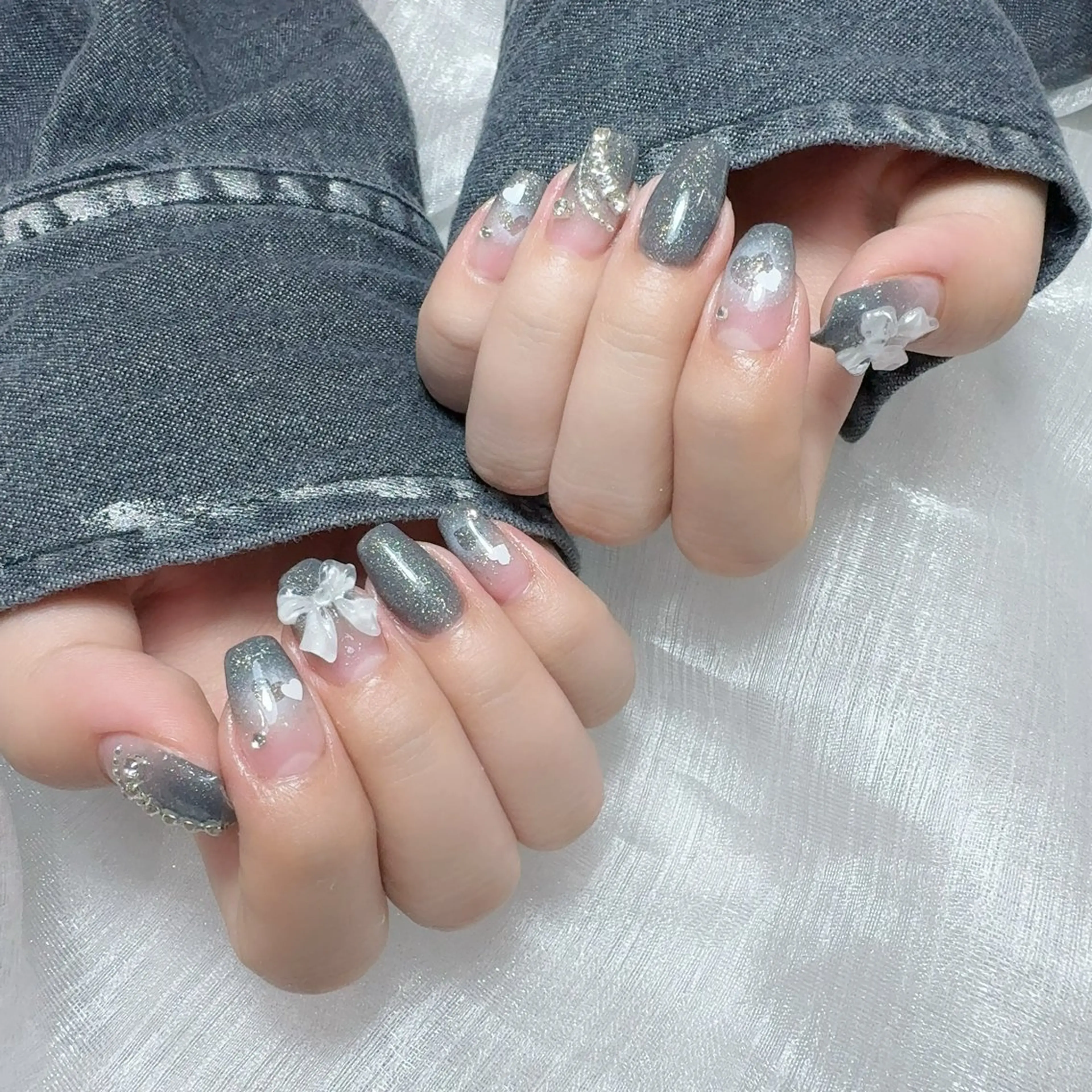 ネイル アートネイル フラッシュネイル フレンチネイル ジェルネイル ガラスフレンチ You&Me Yukiのネイルデザイン