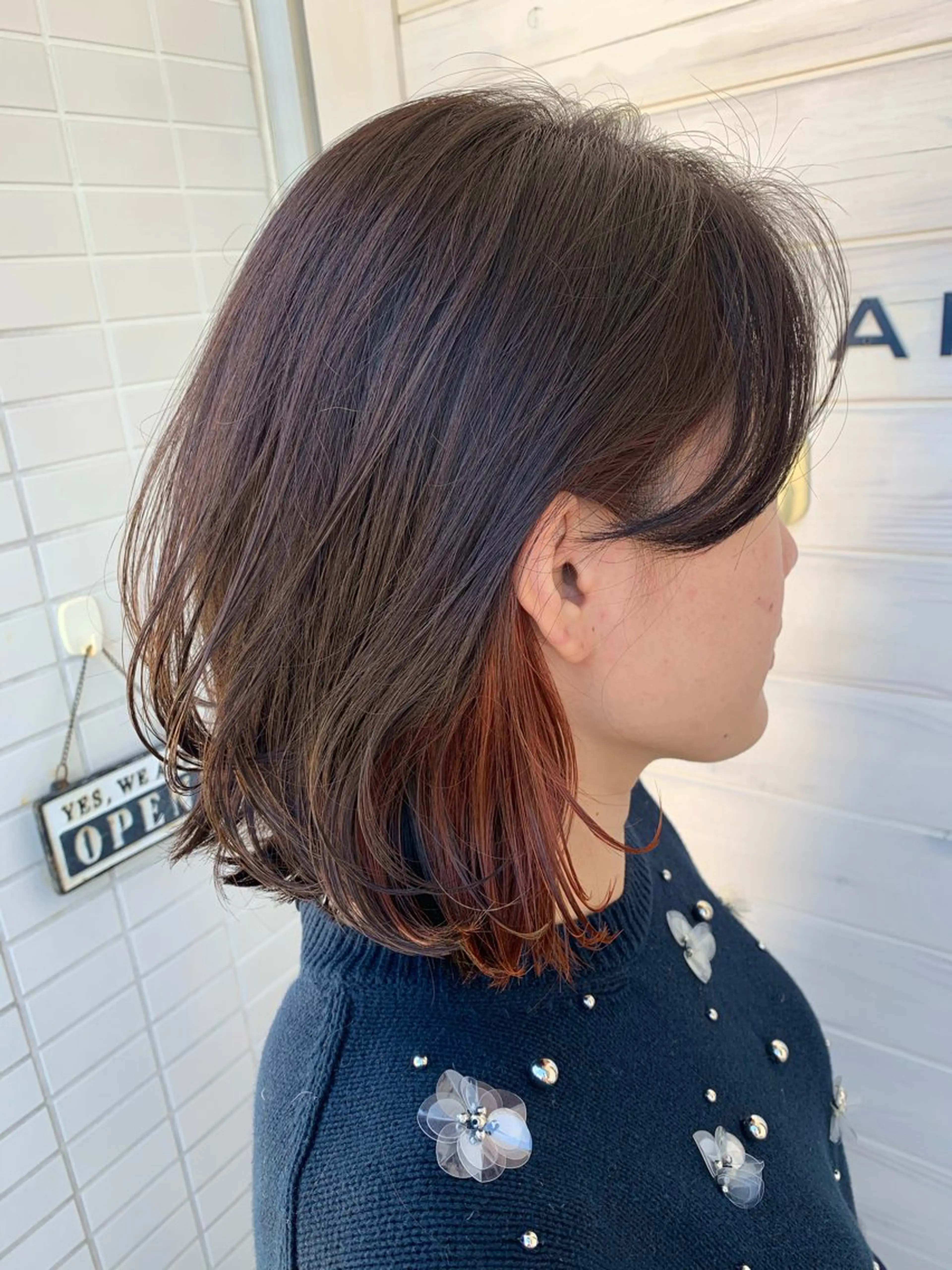 ミディアム カラー パーマ ヘアアレンジ インナーカラー トップスタイリスト 💙藤原 純のヘアスタイル