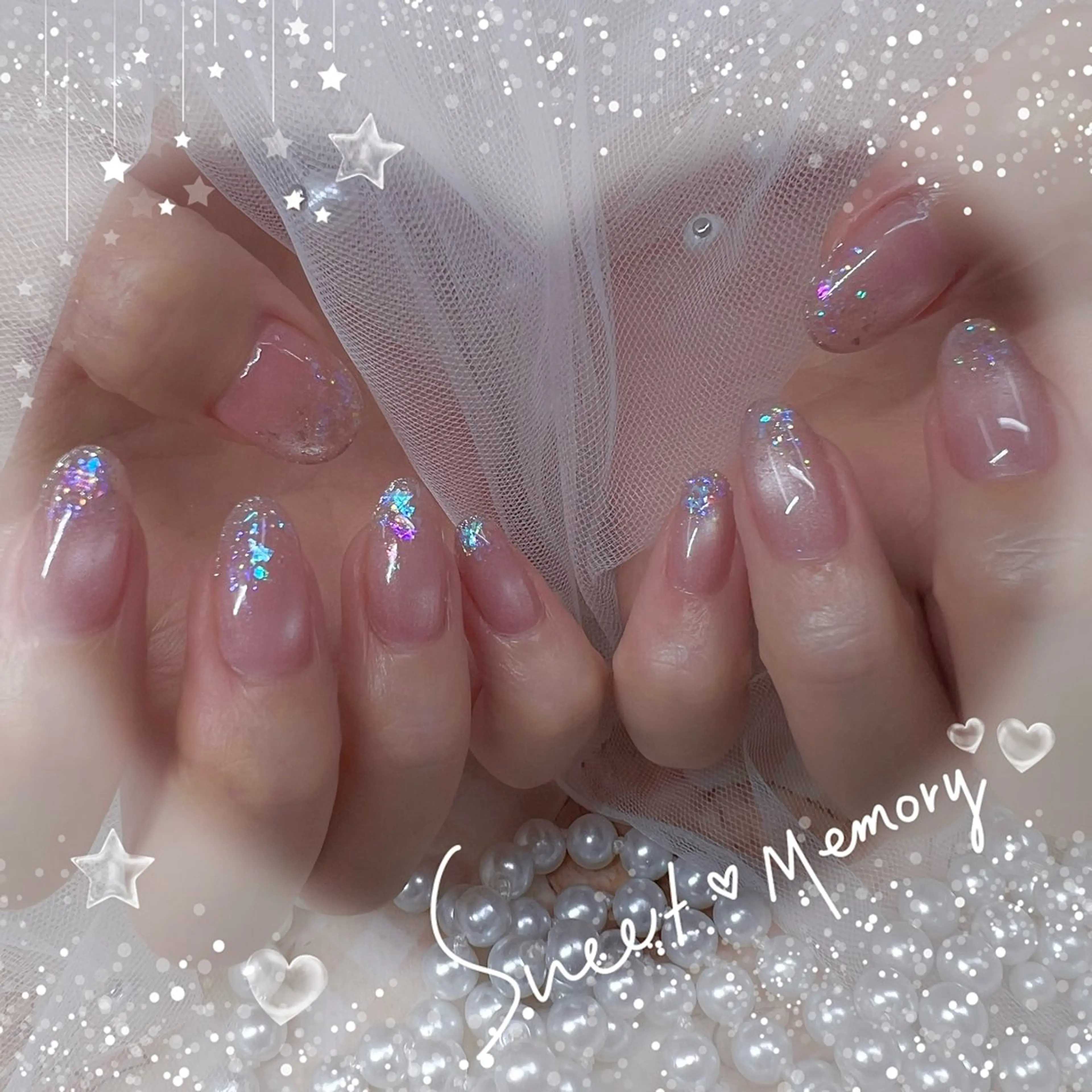 ネイル チークネイル フレンチネイル ガーリー ガラスフレンチ グラデーション ハンドネイル Chill Nailsalonのネイルデザイン