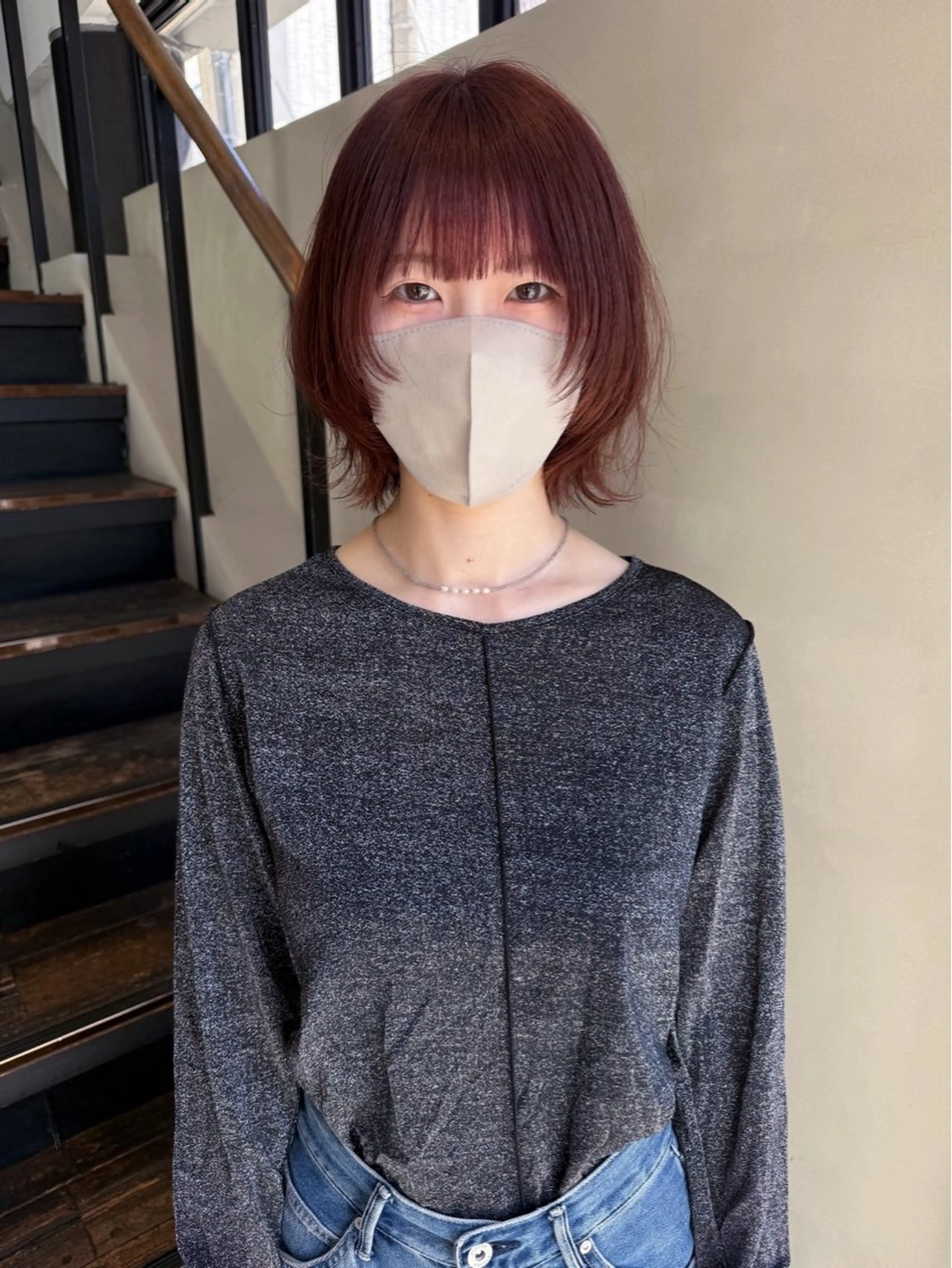 ミディアム カラー ボブレイヤー ブリーチ 透明感カラー ダブルカラー ブリーチなしカラー カット ヘアカラー saki / ボブ /レイヤーのヘアスタイル