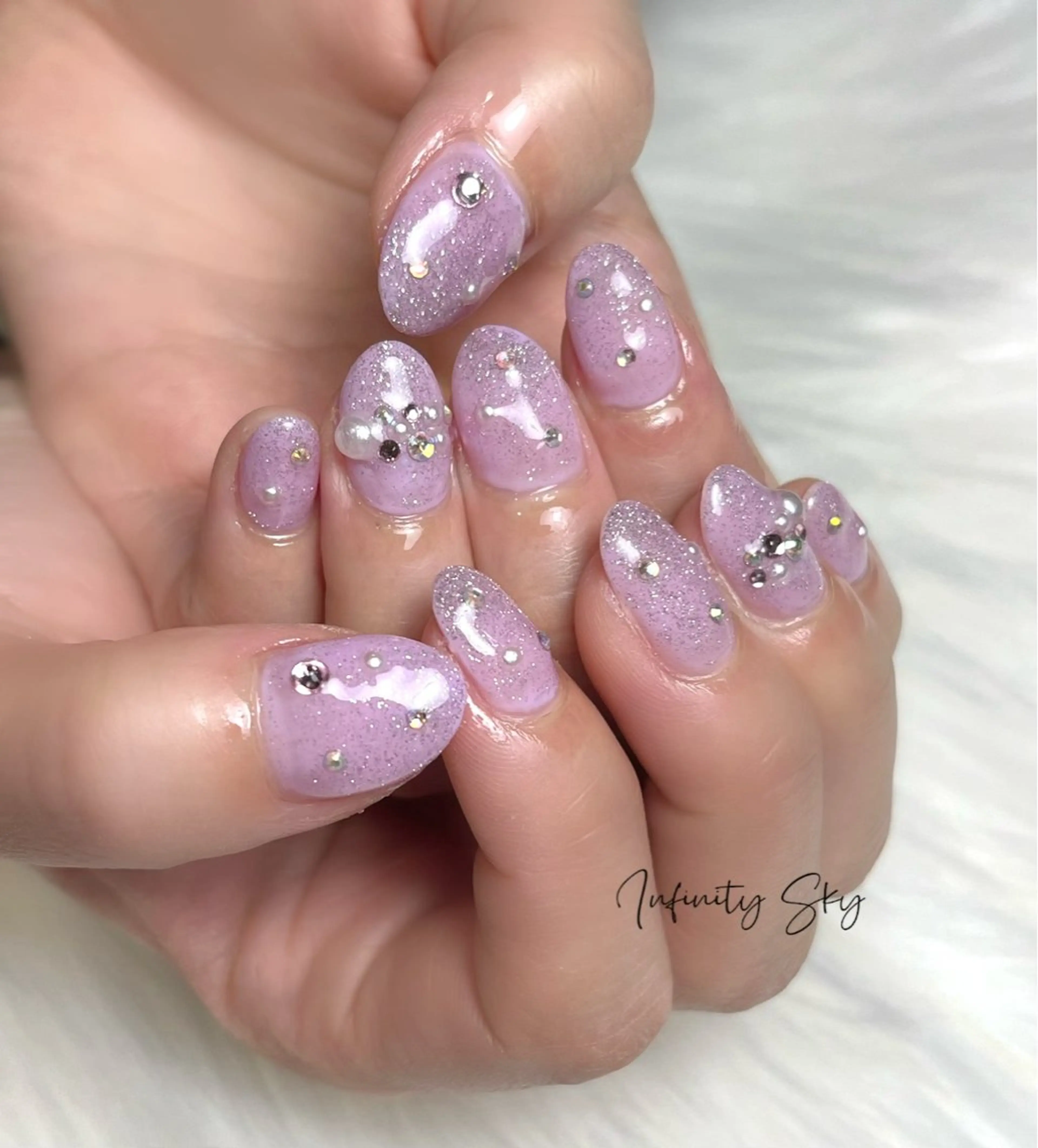 ネイル キラキラネイル ラメ(グリッター) ピンク パープル infinity skyのネイルデザイン