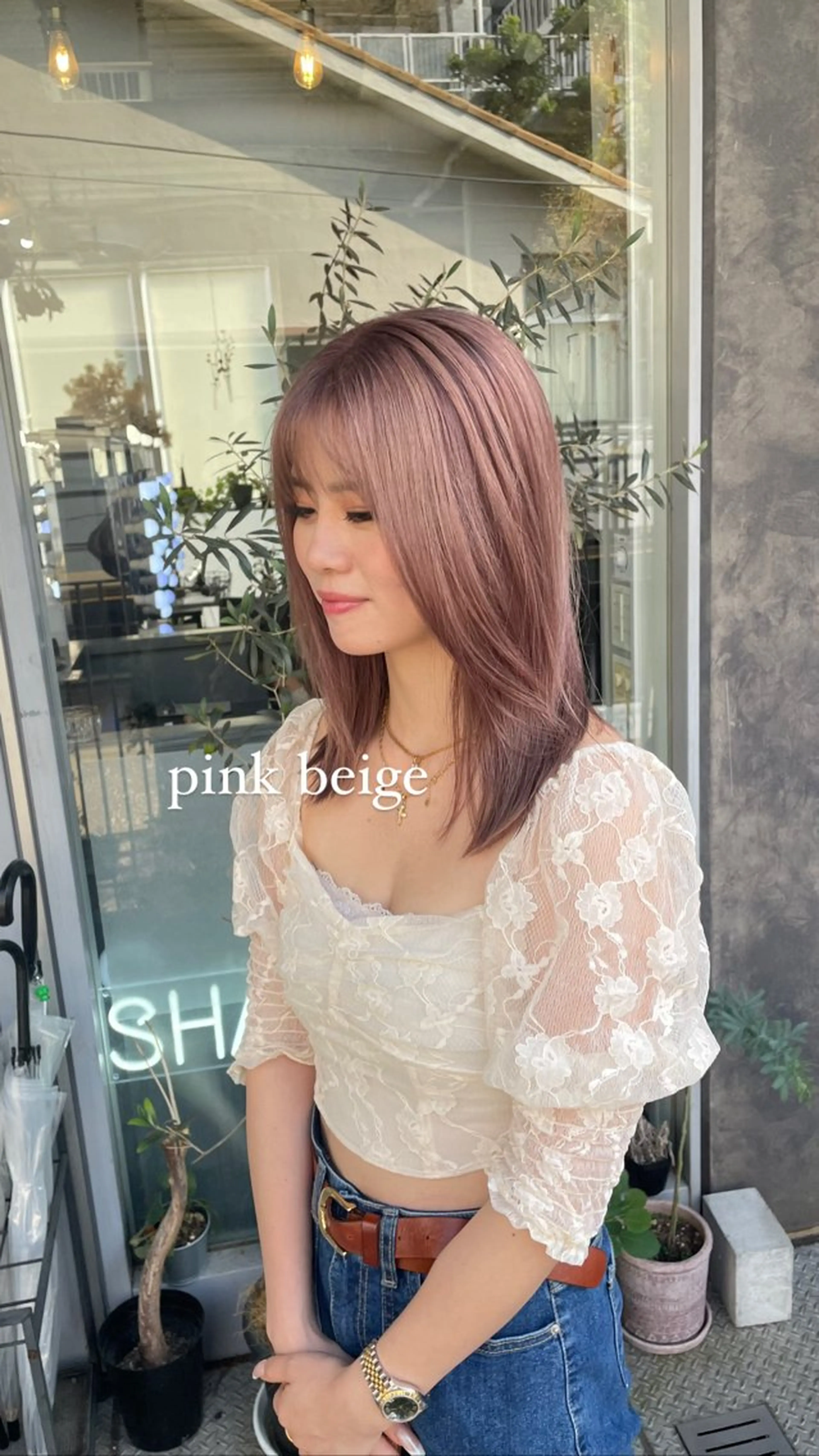 セミロング カラー ヘアアレンジ ベージュカラー ブリーチ ハイトーンカラー ピンクカラー ピンクベージュ 💐ナチュラルヘア Kroda💐のヘアスタイル