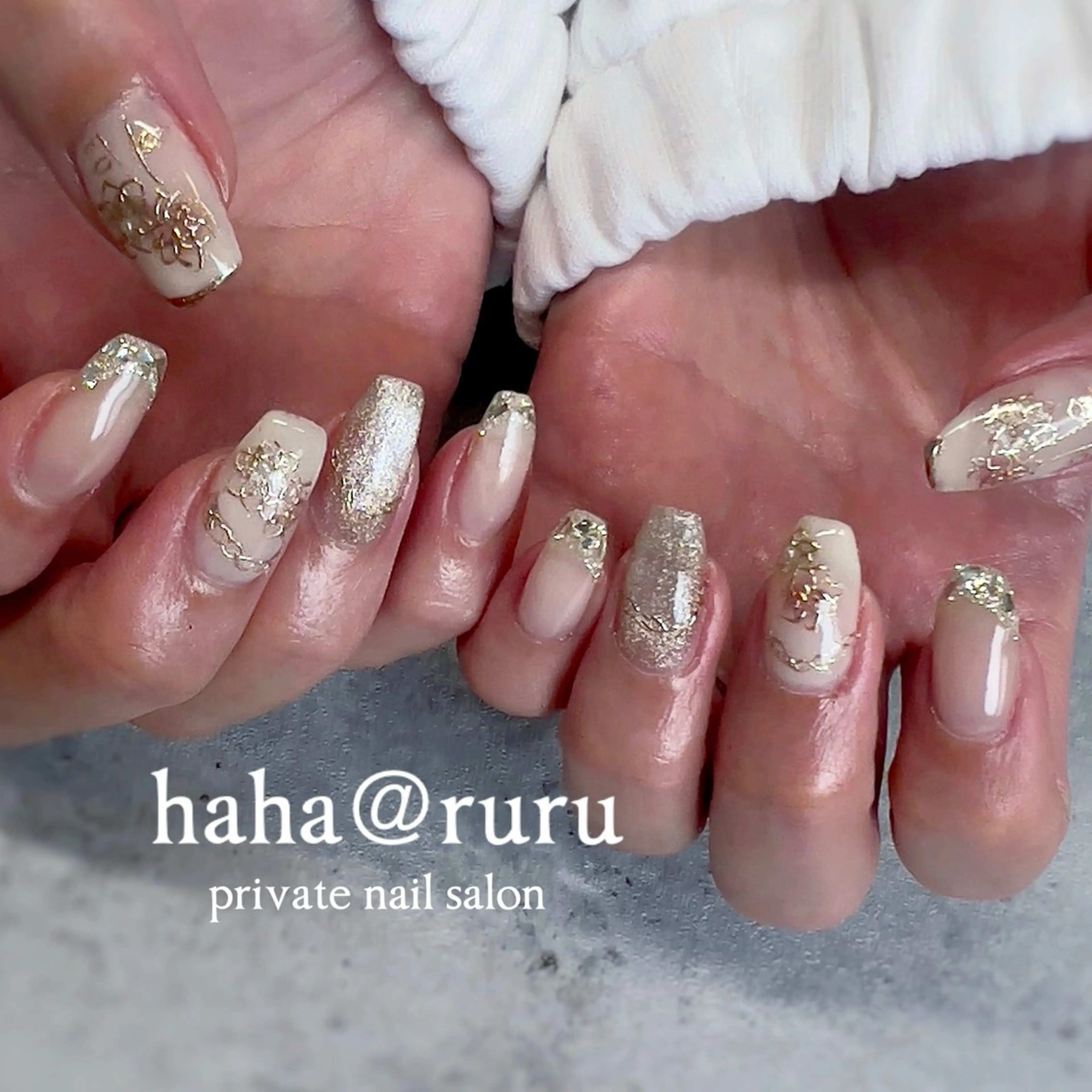 ネイル フレンチネイル ガラスフレンチ 持ち込み haha@ ruruのネイルデザイン