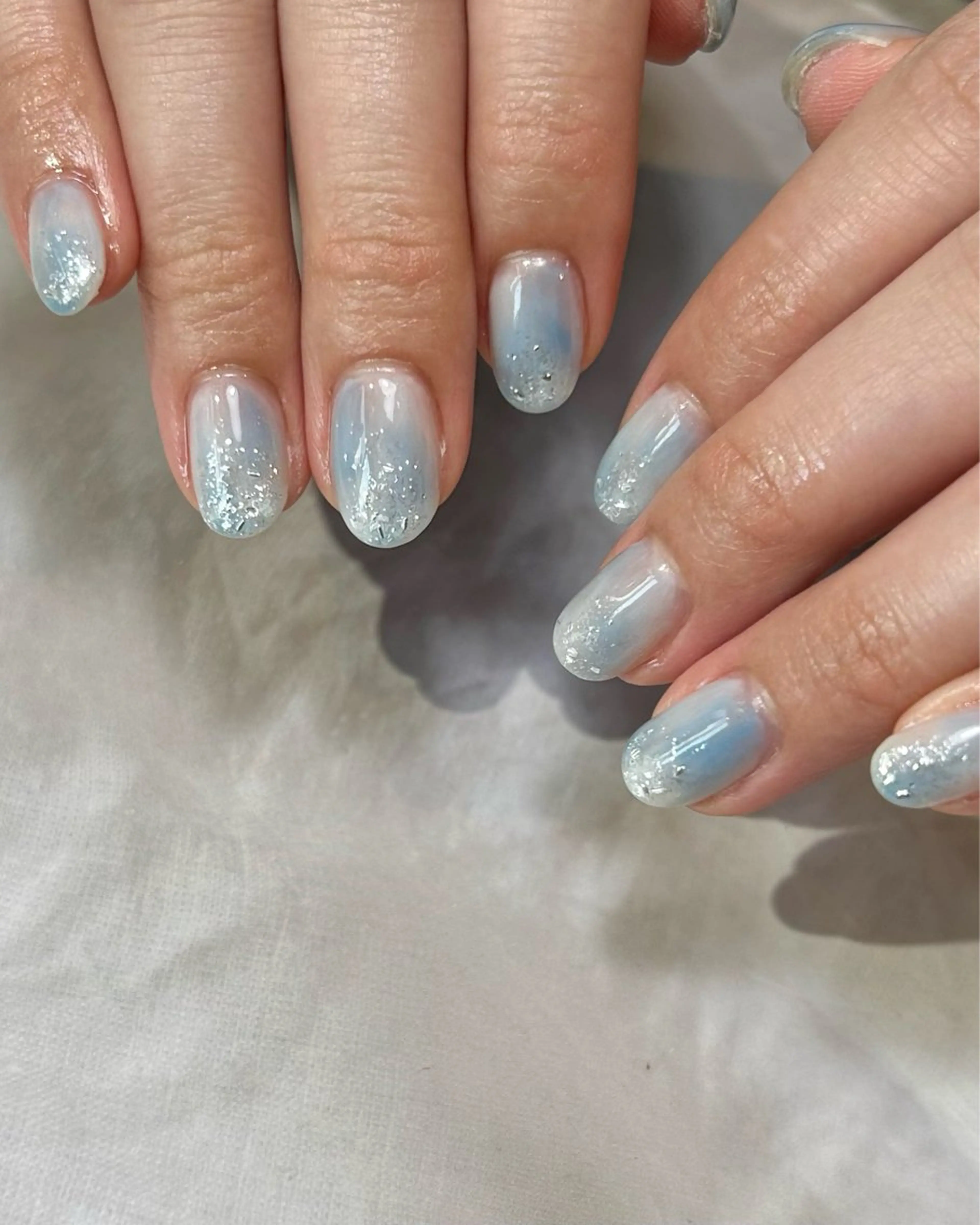 ネイル 水色 持ち込み ニュアンスネイル ハンドネイル Reflection marikoのネイルデザイン