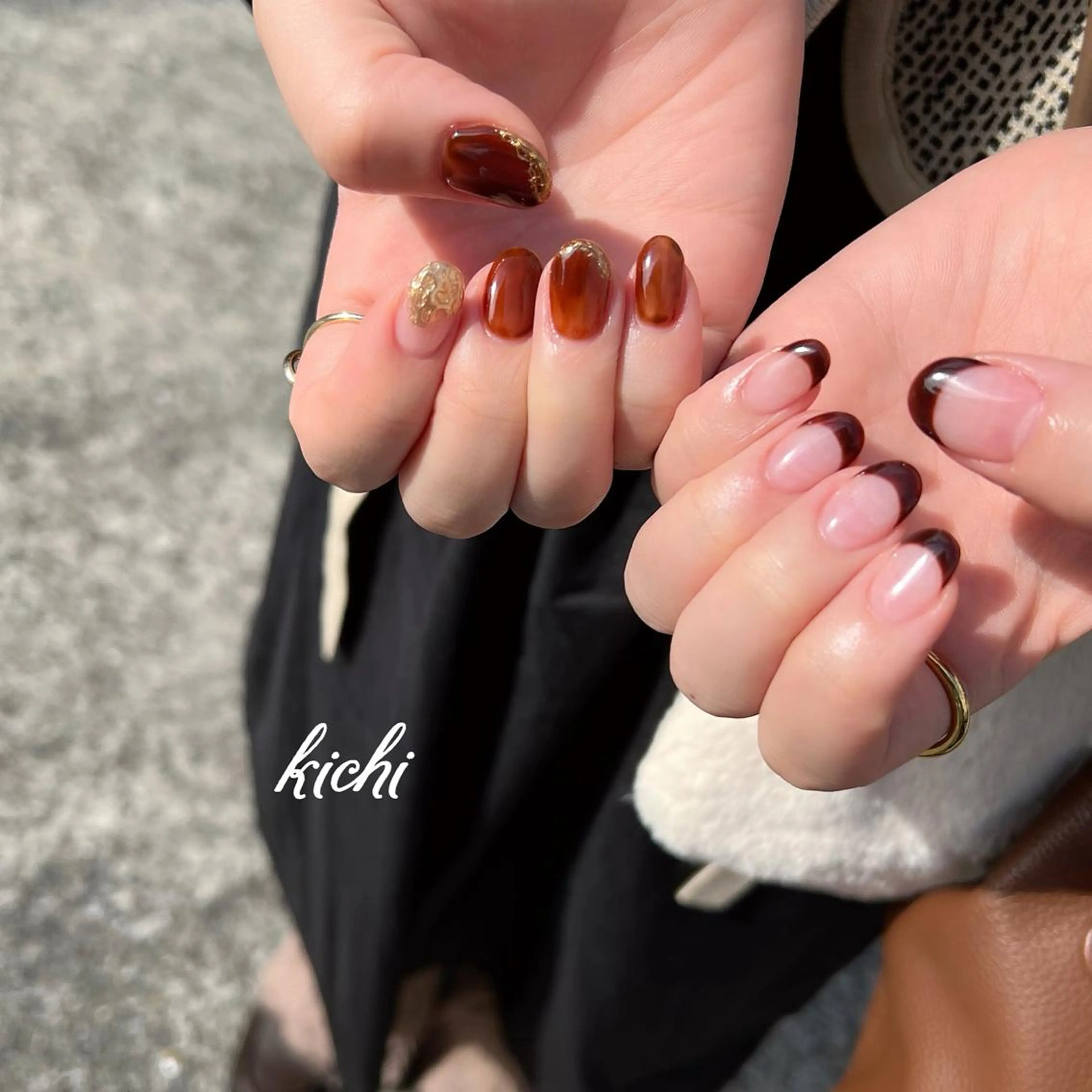 ネイル ブラウン フレンチネイル ジェルネイル 持ち込み ニュアンスネイル kichi・: *のネイルデザイン