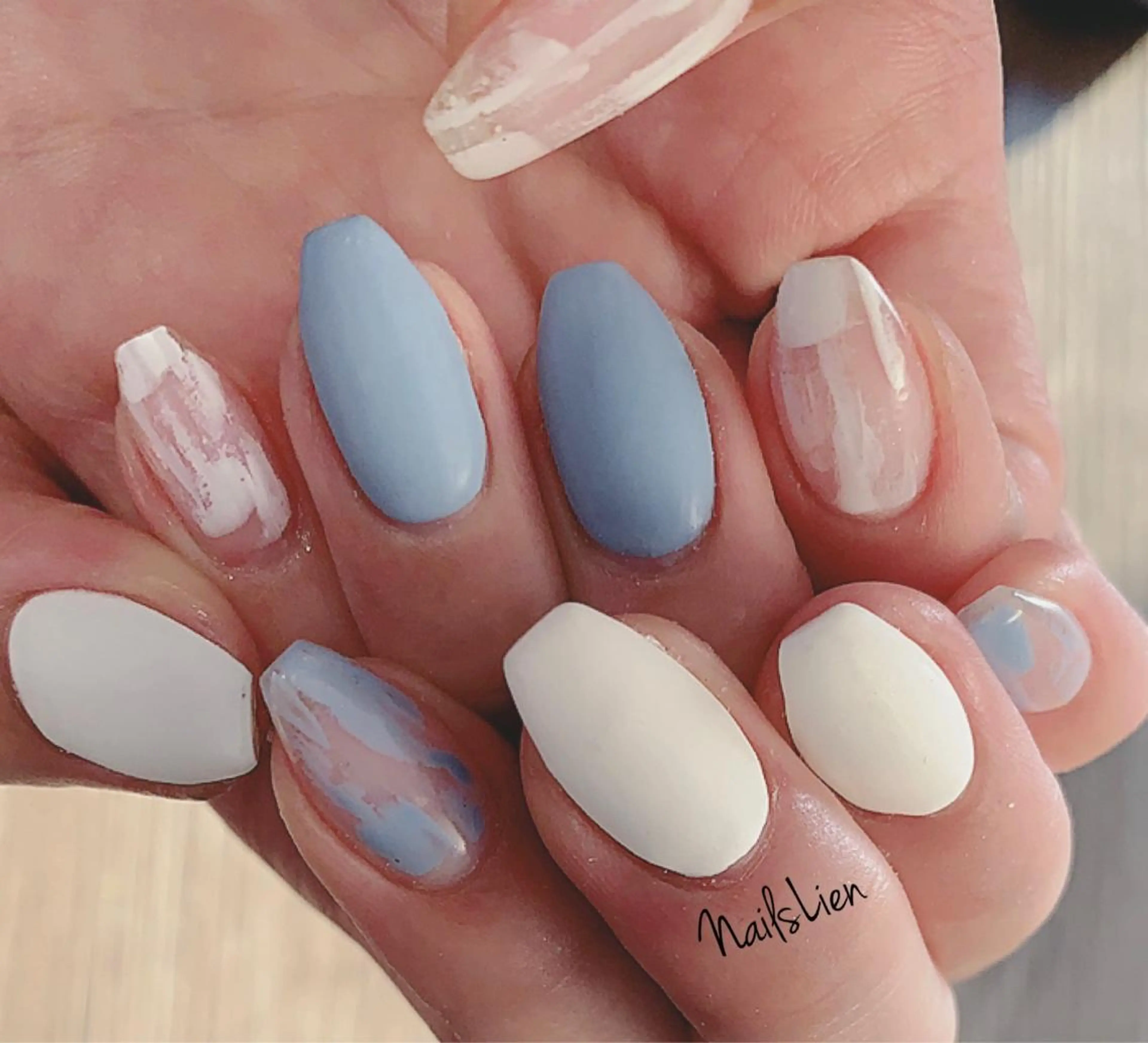 ネイル ブルー クリアネイル マットネイル ワンカラーネイル パステルネイル studio e n / RiNのネイルデザイン