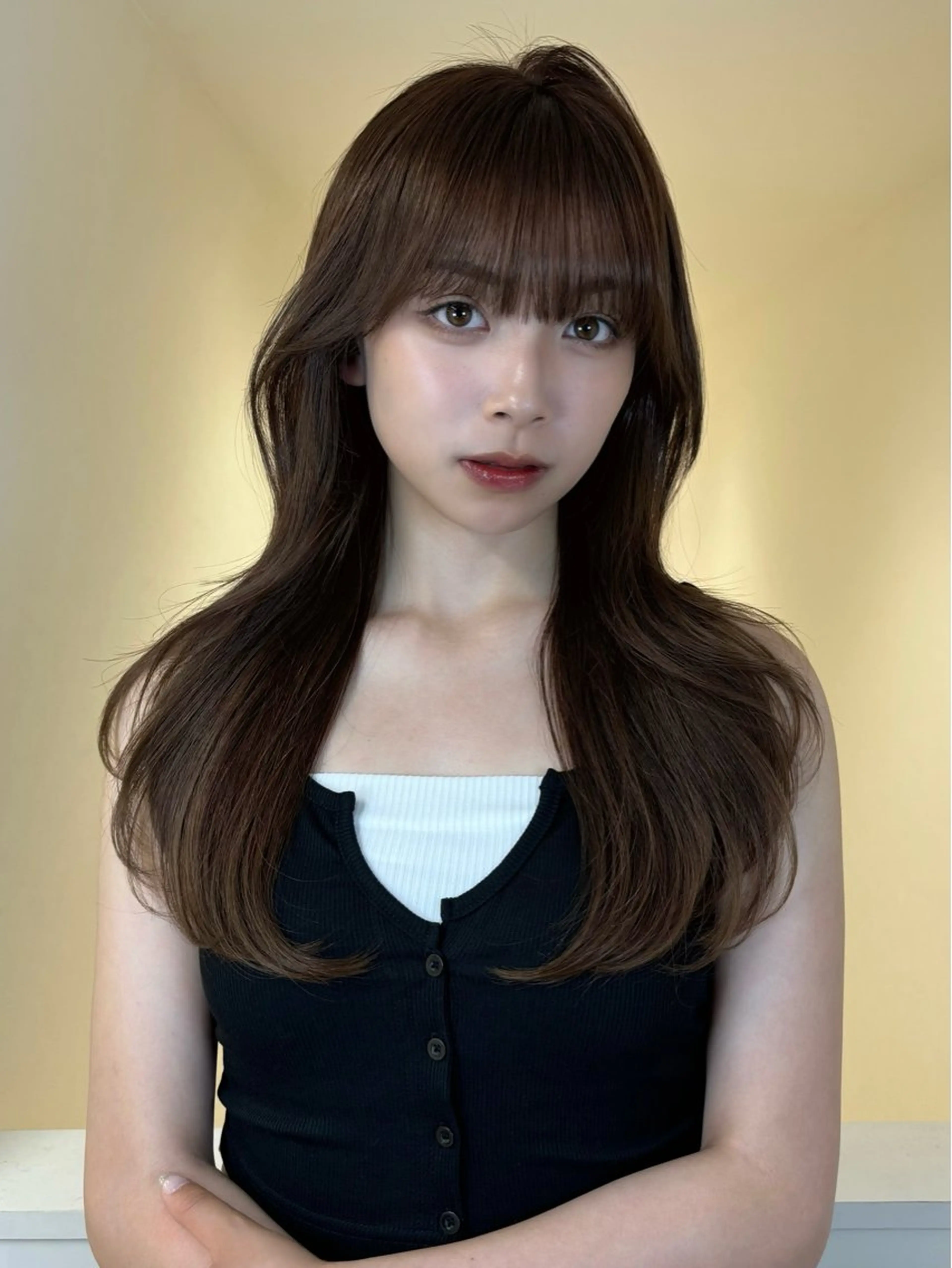 ロング カラー ベージュカラー オリーブベージュ レイヤーカット momo /レイヤー/暖色のヘアスタイル