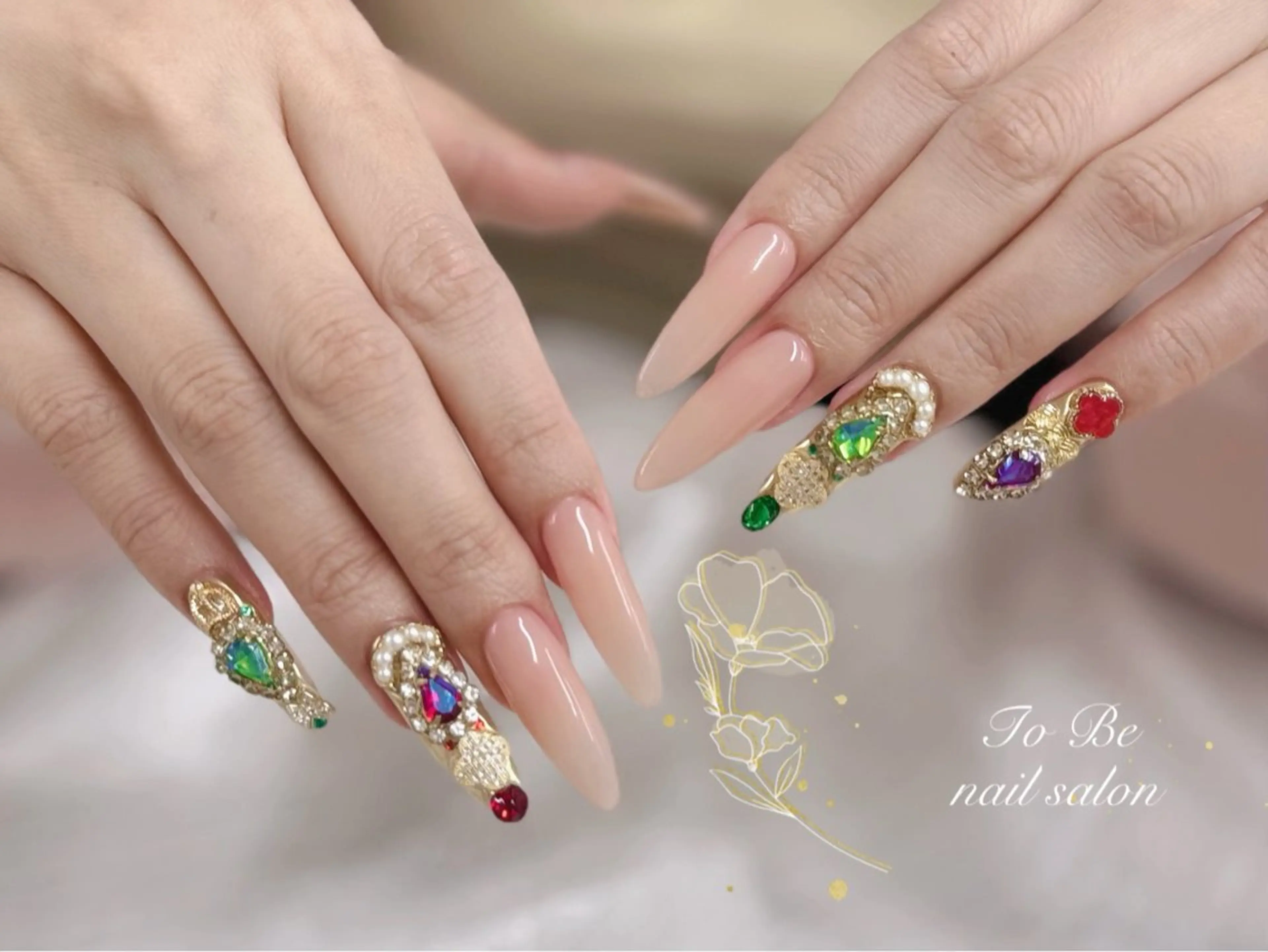 ロング ハンドネイル Nail Salon To Be珈月のネイルデザイン