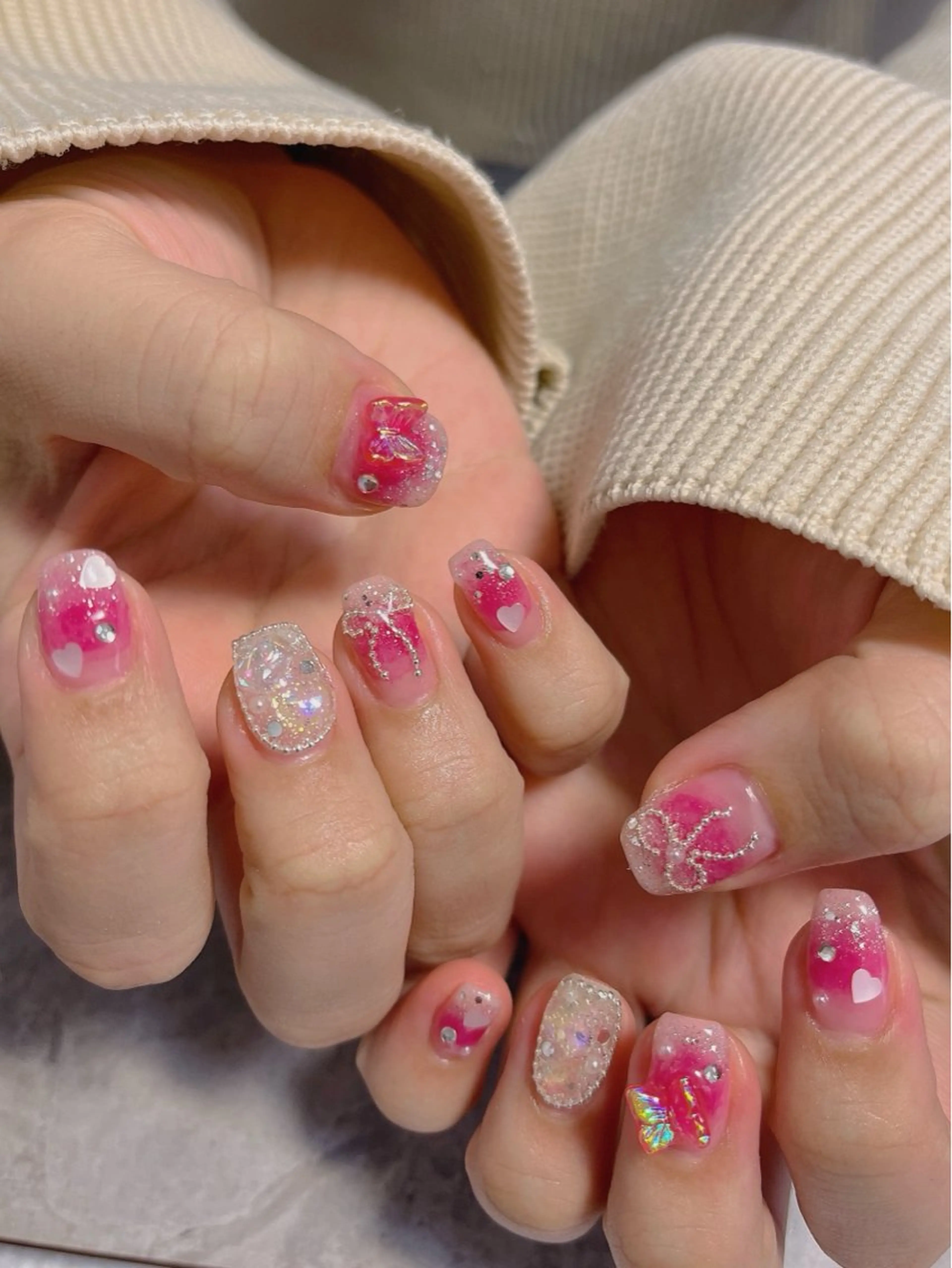 ネイル 持ち込み リボン 春ネイル ハンドネイル ハンドケア ベテランネイル cnc  nailのネイルデザイン