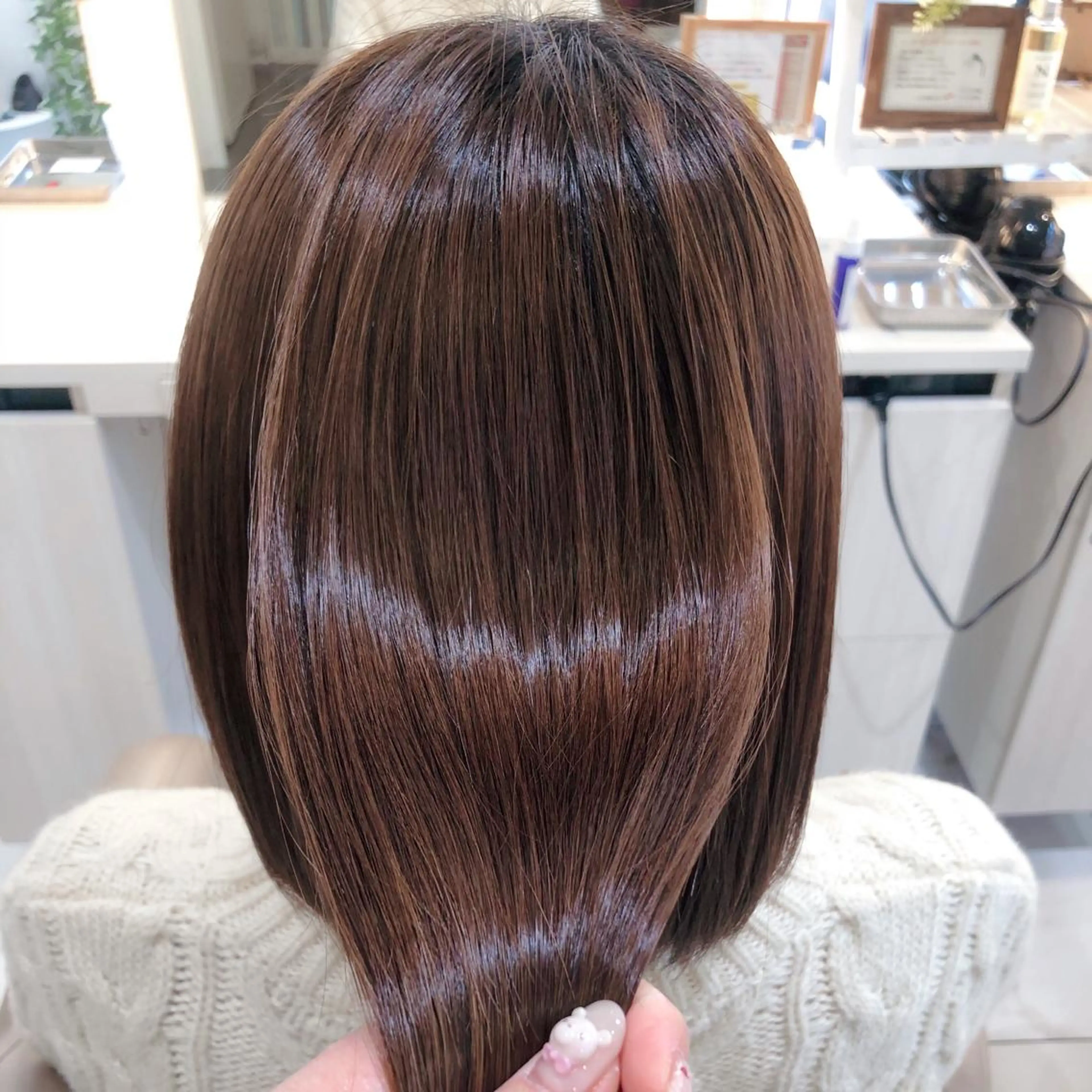 ミディアム 髪質改善 トリートメント 三箇島陽香/髪質改善 クロスパーマ縮毛矯正のヘアスタイル