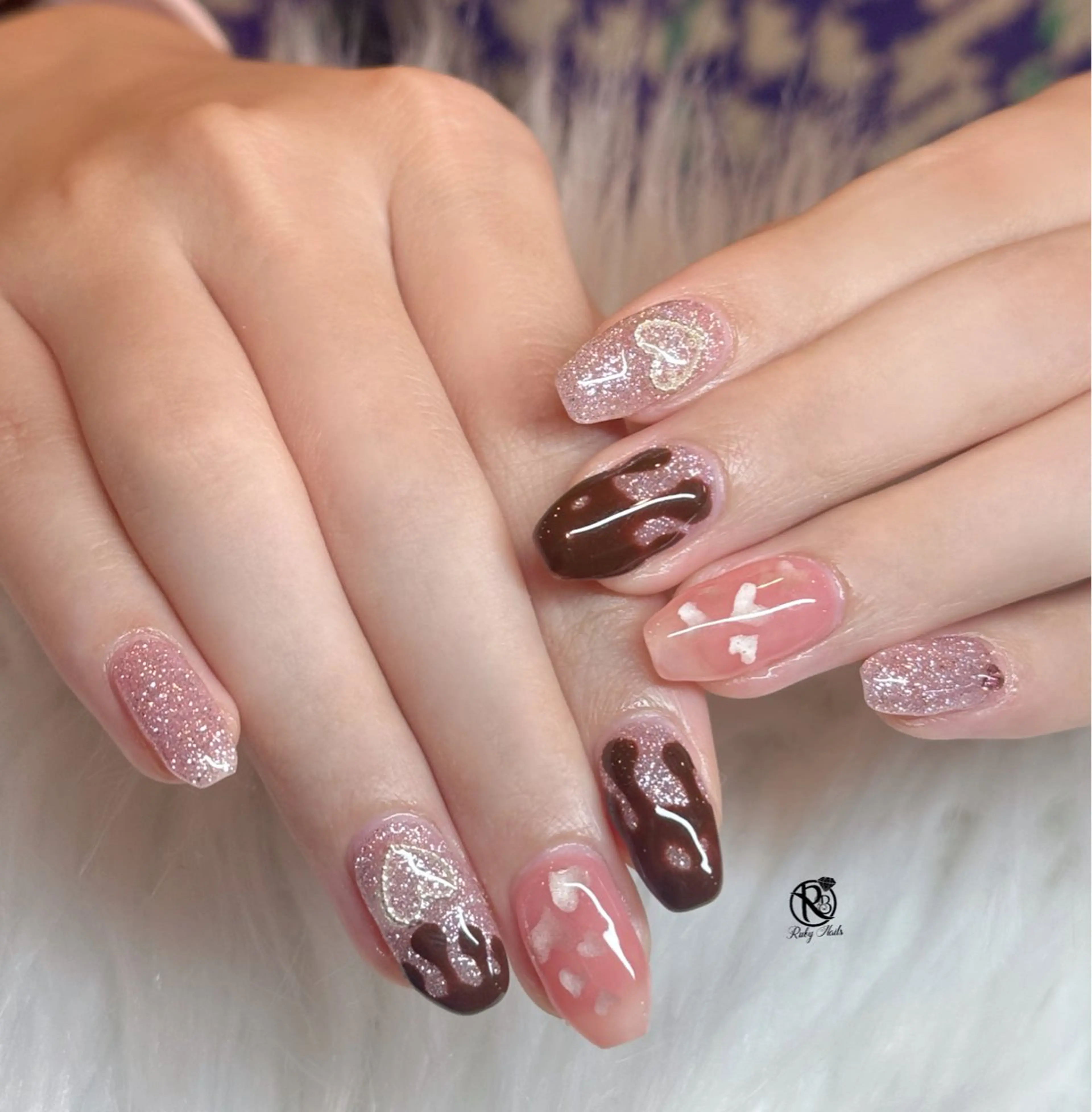 ネイル ボルドー ブラウン チークネイル ドット フットネイル CHERRYネイルサロン所属・チェリネイルサロン 霞ヶ関のネイルデザイン