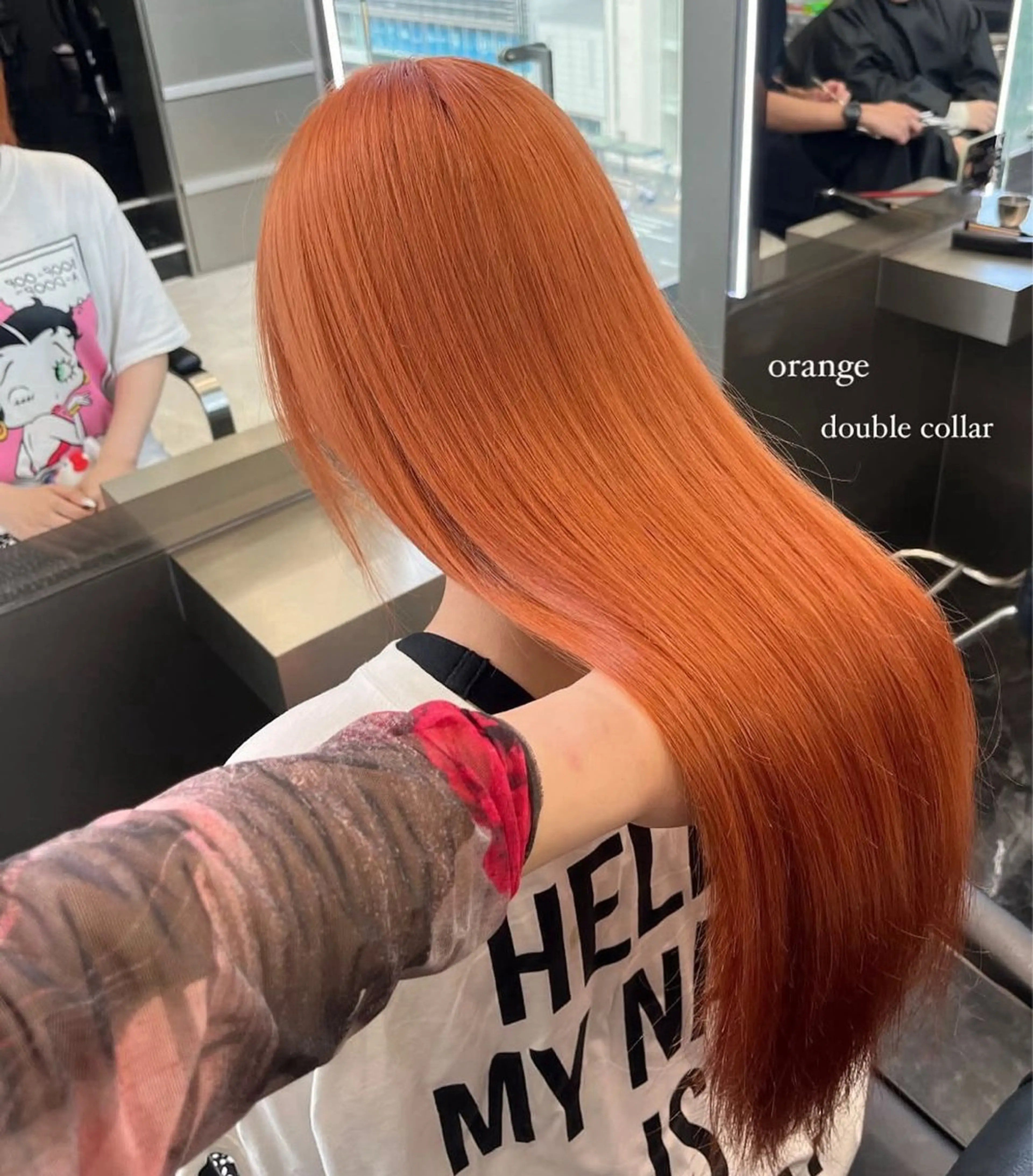 セミロング カラー ヘアアレンジ ブリーチ 透明感カラー ダブルカラー オレンジ ハイトーン/透明感 髪質改善/rinaのヘアスタイル