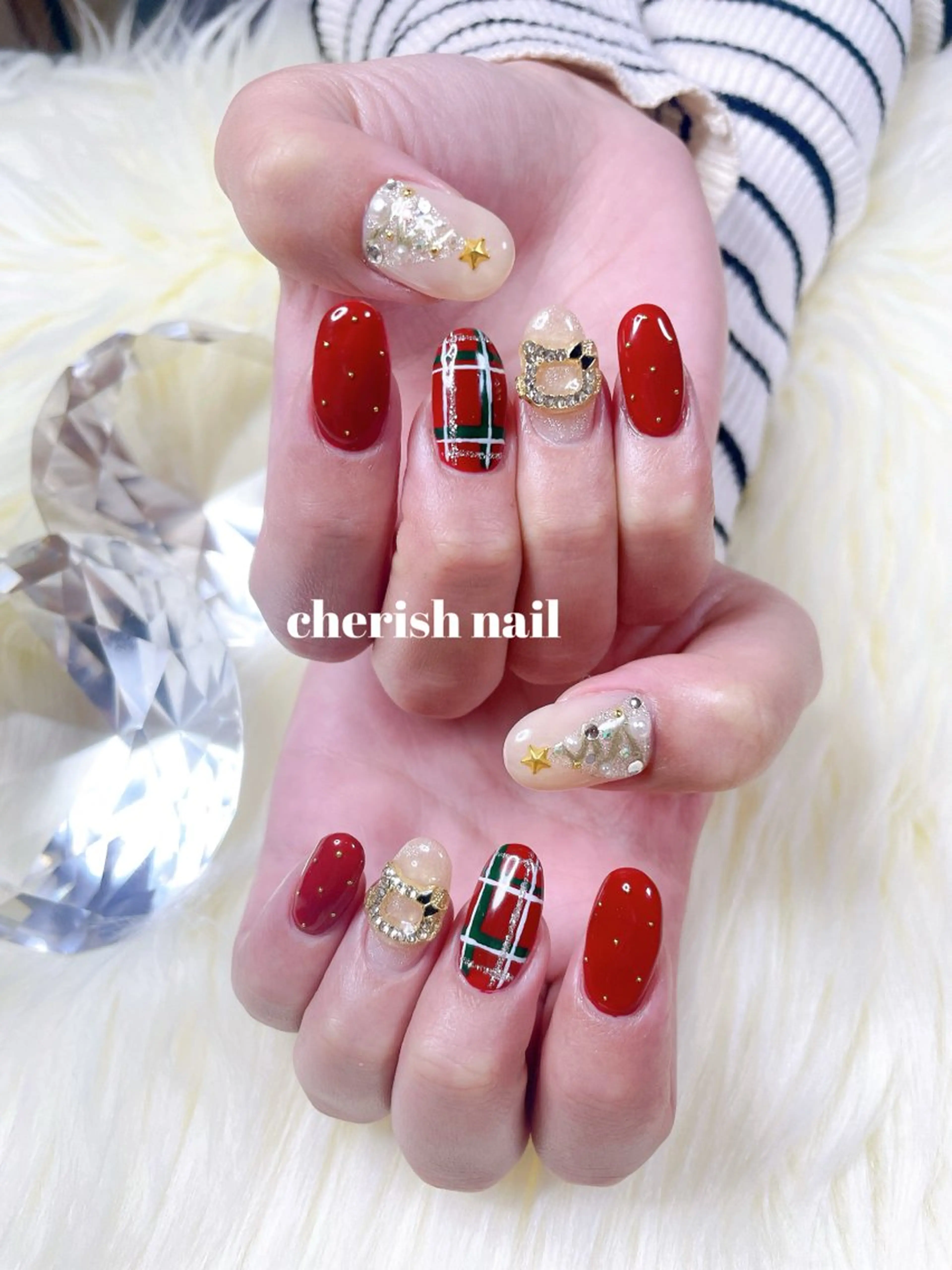 ネイル ボルドー 冬ネイル クリスマス ハンドネイル cherish nailのネイルデザイン