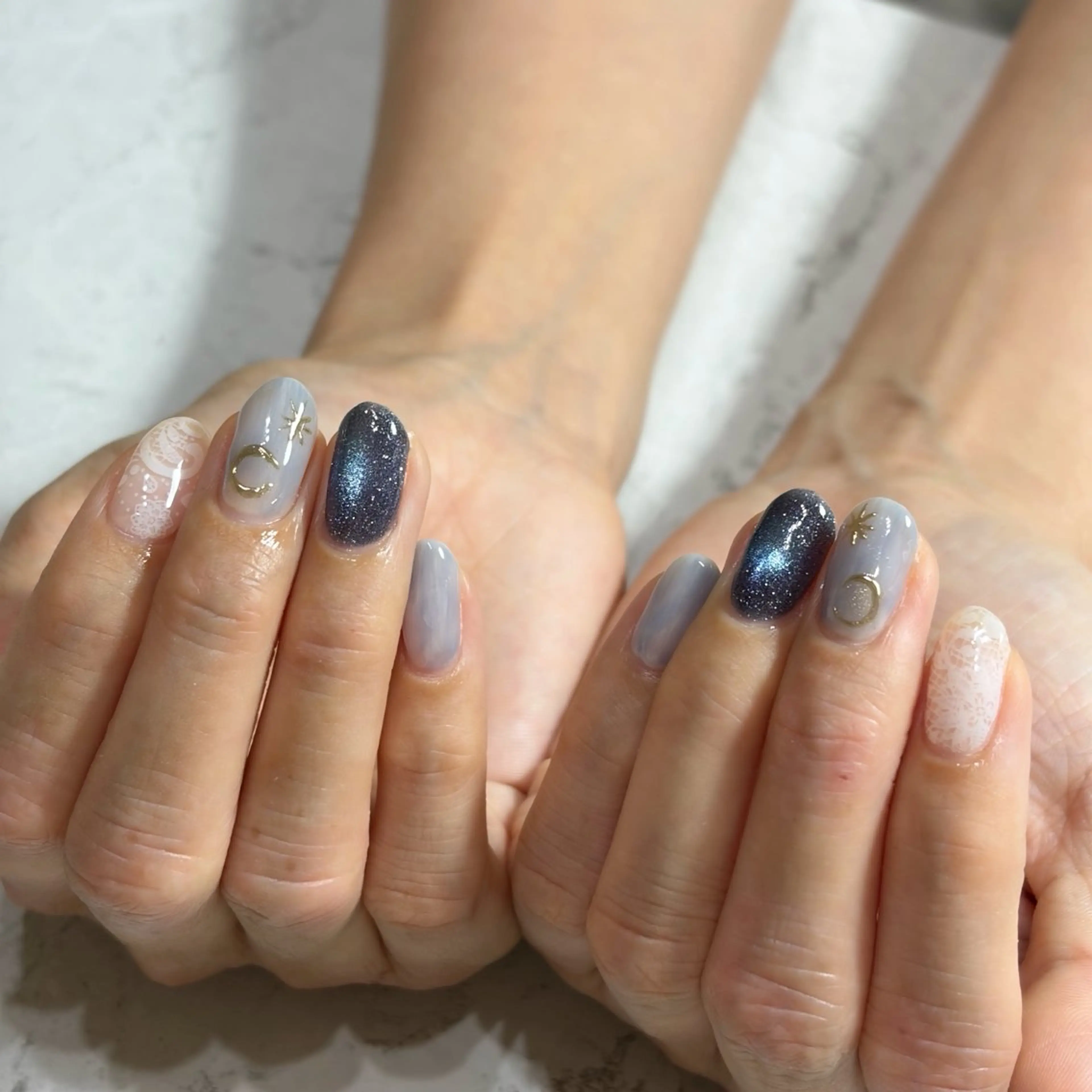 ネイル アートネイル レース マグネットネイル ミラーネイル ハンドネイル Re line megumiのネイルデザイン