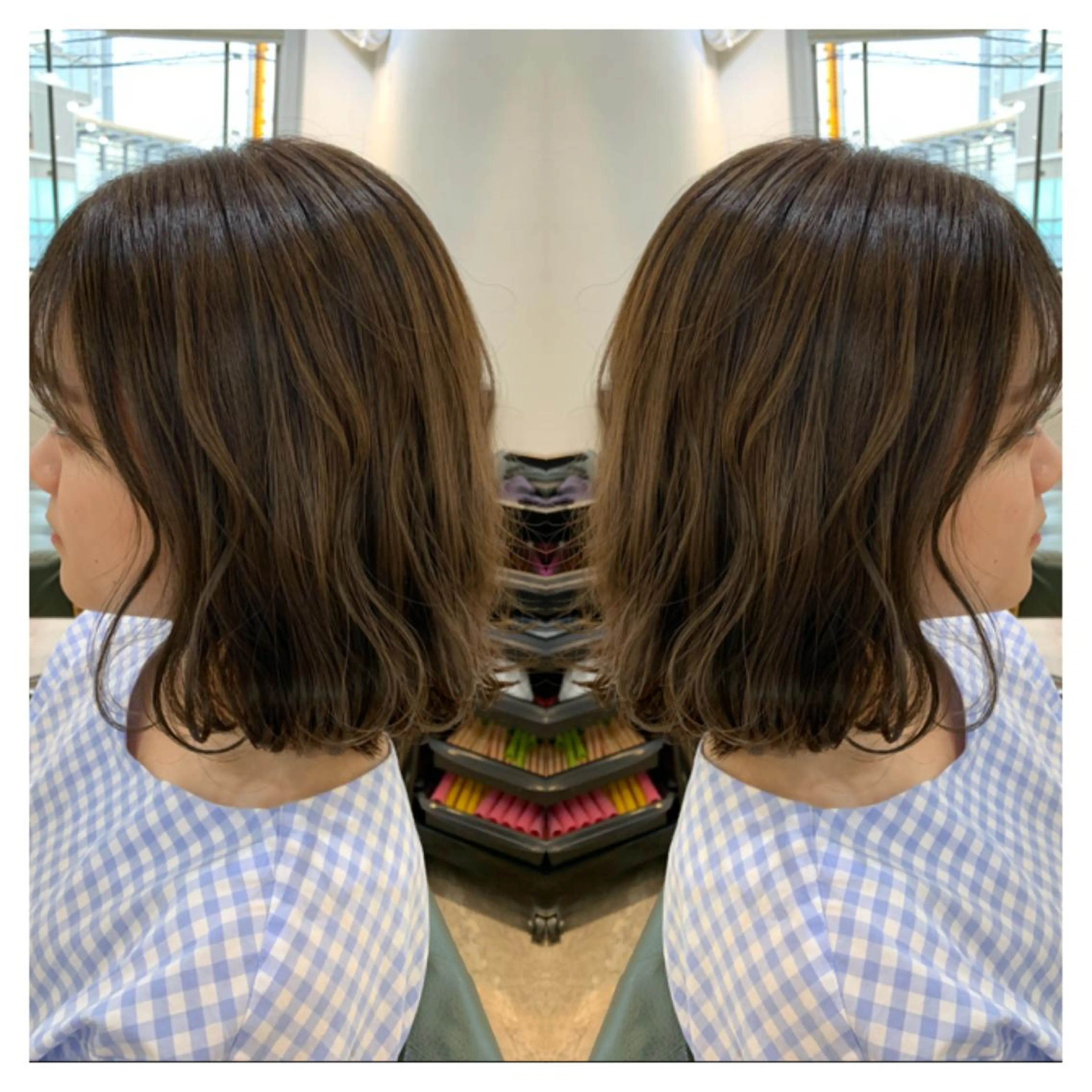 ミディアム カラー カット ヘアカラー トリートメント 村山 茉衣のヘアスタイル