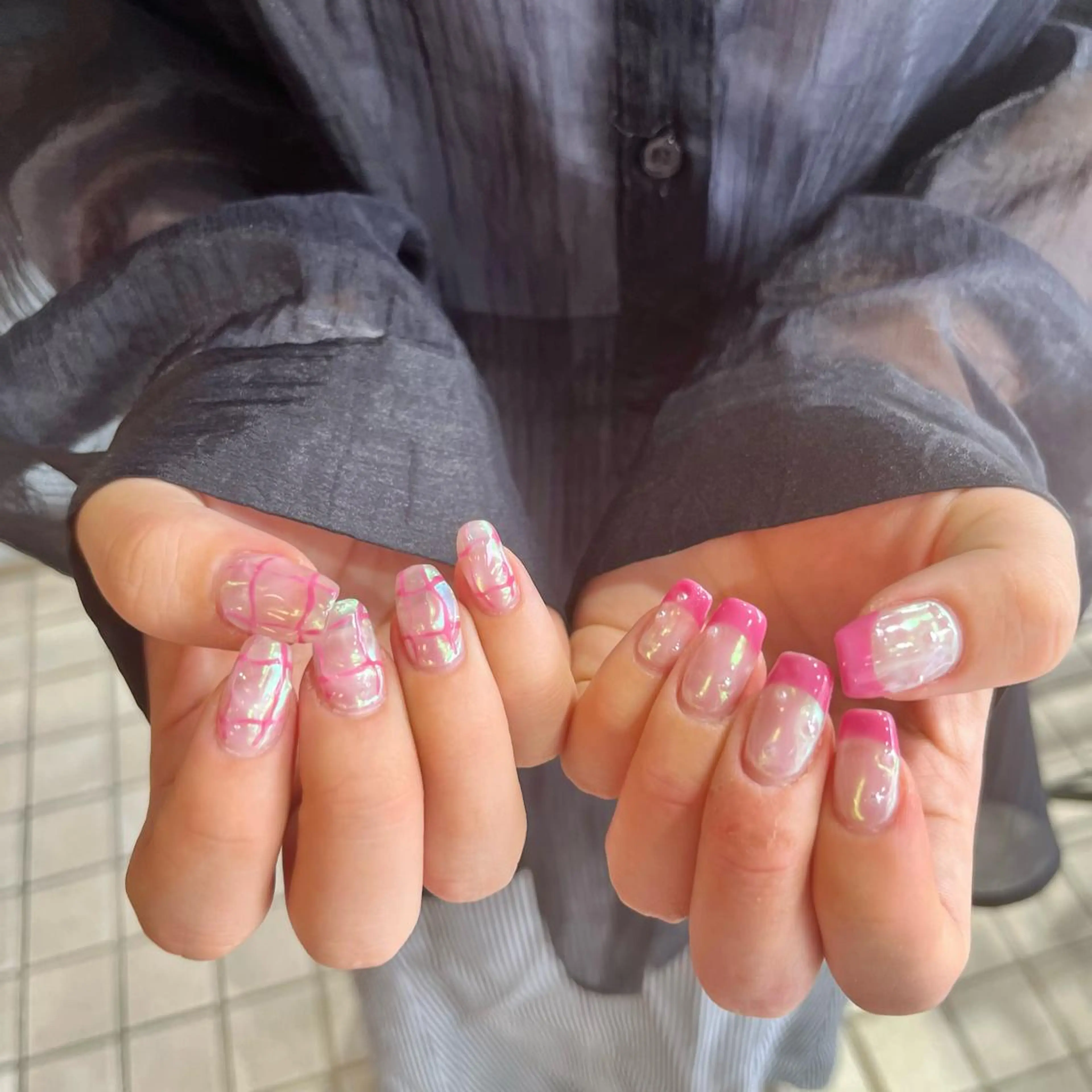 ネイル アートネイル オーロラネイル クリアネイル フレンチネイル ジェルネイル ニュアンスネイル/ ボブ/まちゃこのヘアスタイル