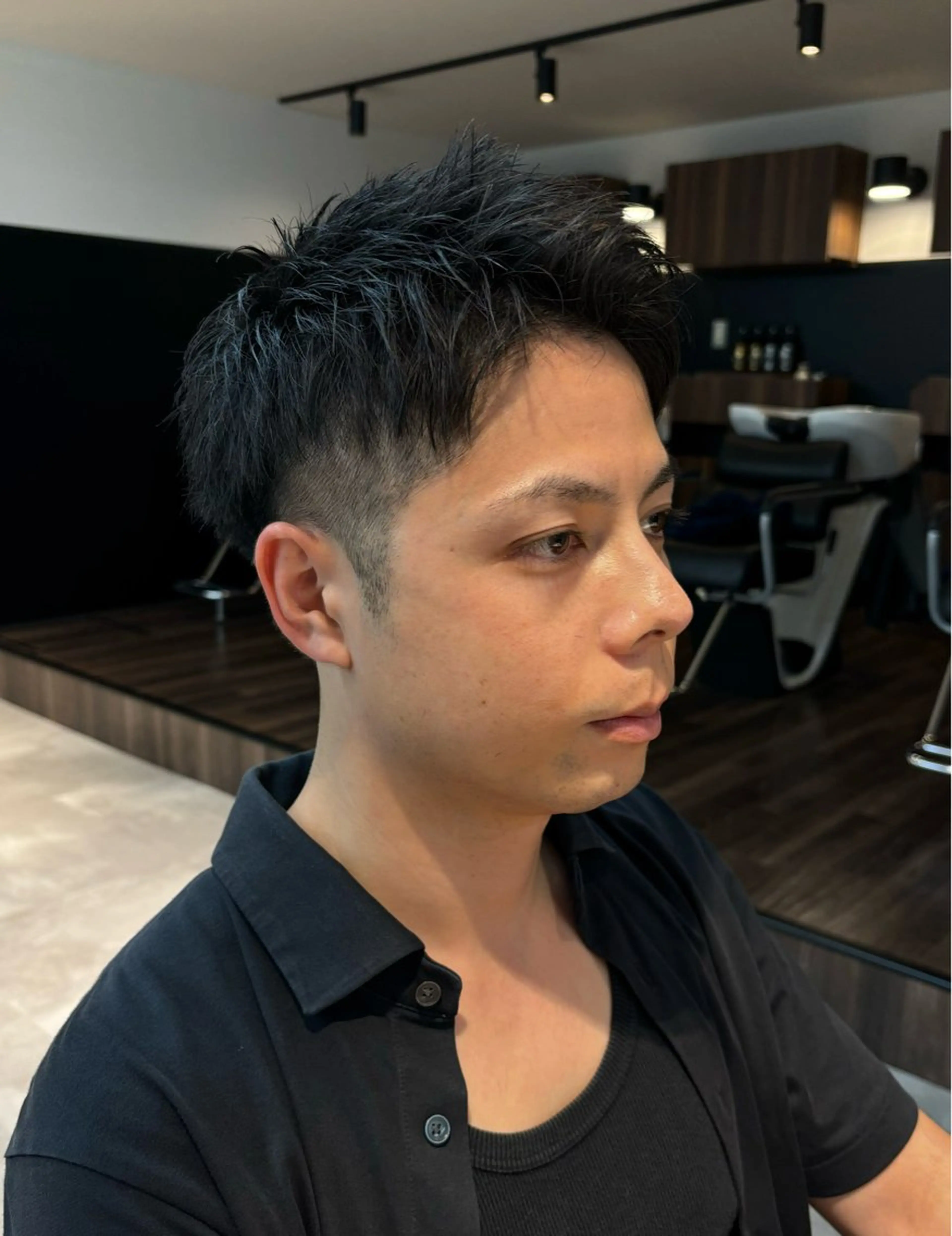 メンズ アップバング ツーブロック カット 保立/フェザーパーマ /メンズカット千葉のヘアスタイル