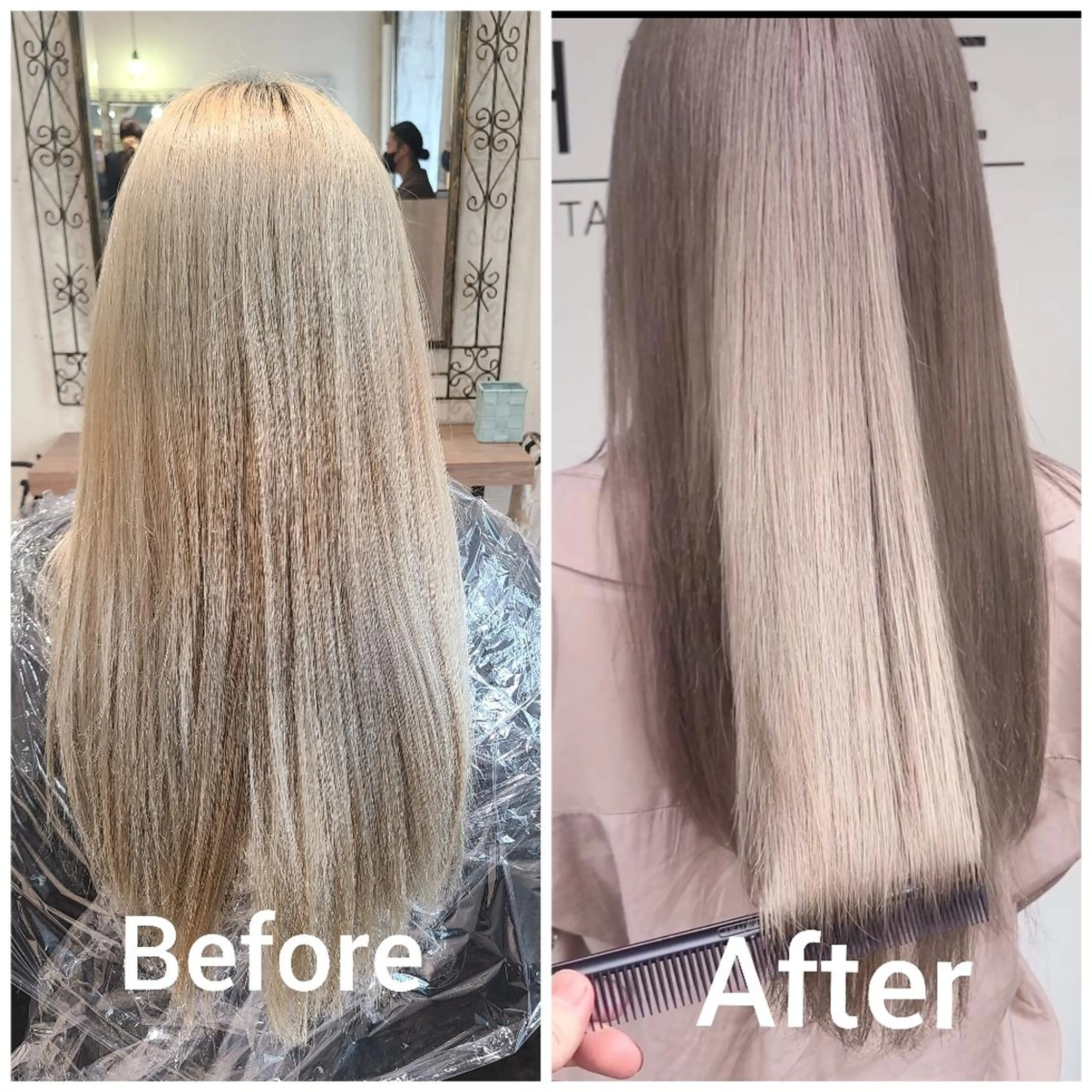 ロング カラー アッシュ アッシュグレー バレイヤージュ ベージュカラー ブリーチ ヘアカラー バレイヤージュ/ ハイライト/大内格のヘアスタイル