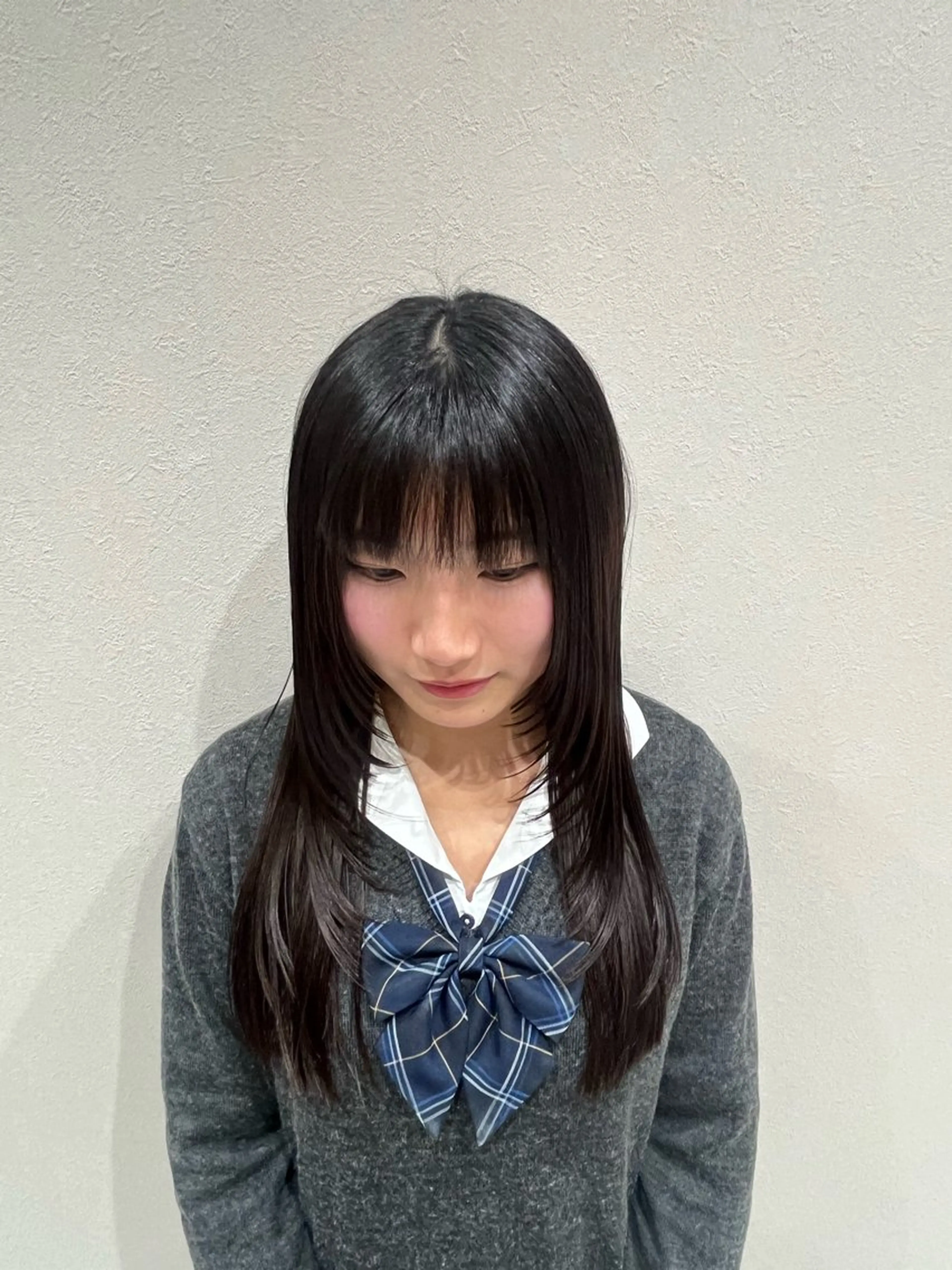 ロング カラー ロングレイヤー 顔周りカット レイヤーカット ロング カット トリートメント Ken 縮毛矯正/韓国風ヘアのヘアスタイル