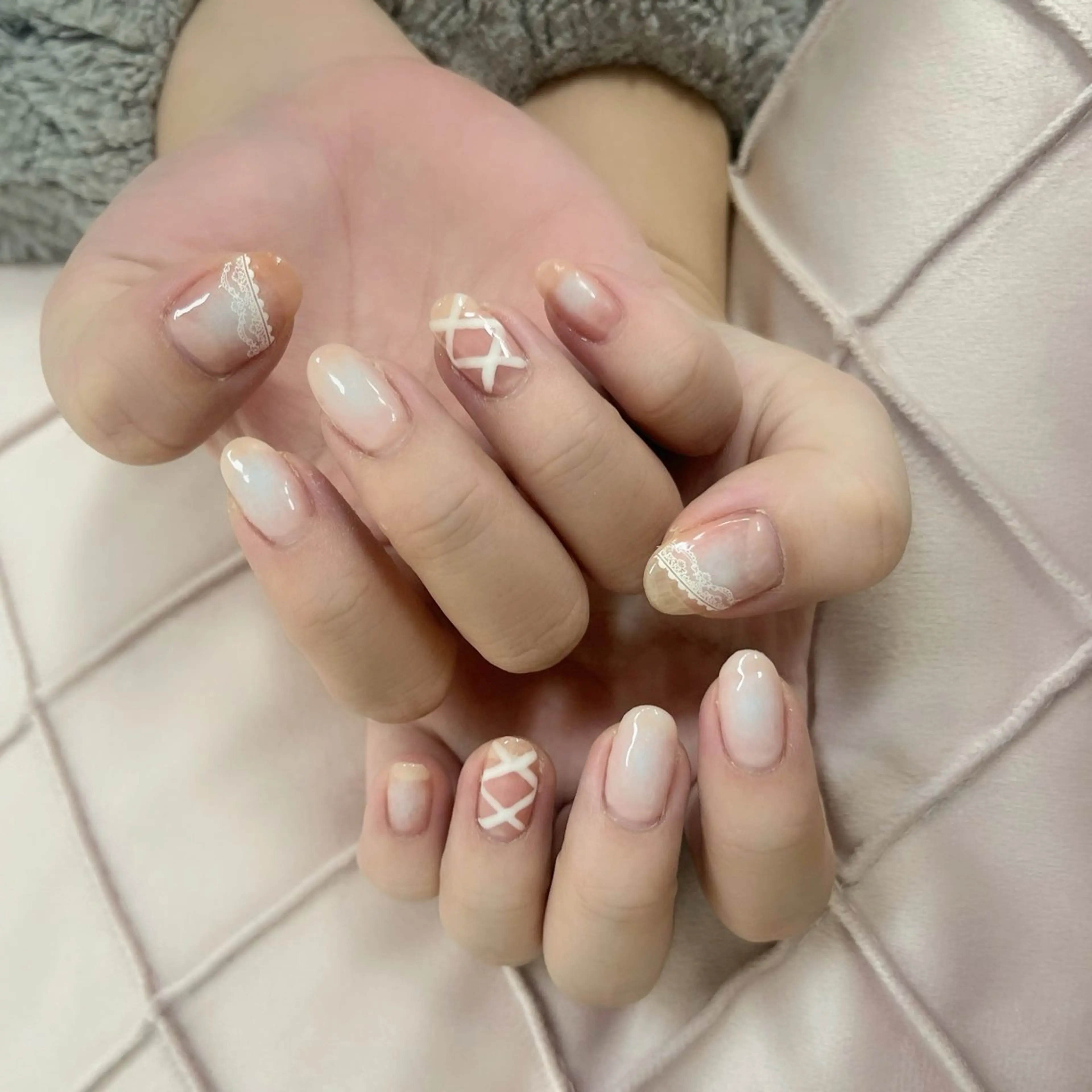 ネイル ブラウン チークネイル ハート レース マグネットネイル ハンドネイル chai 上本町 sakuraのネイルデザイン