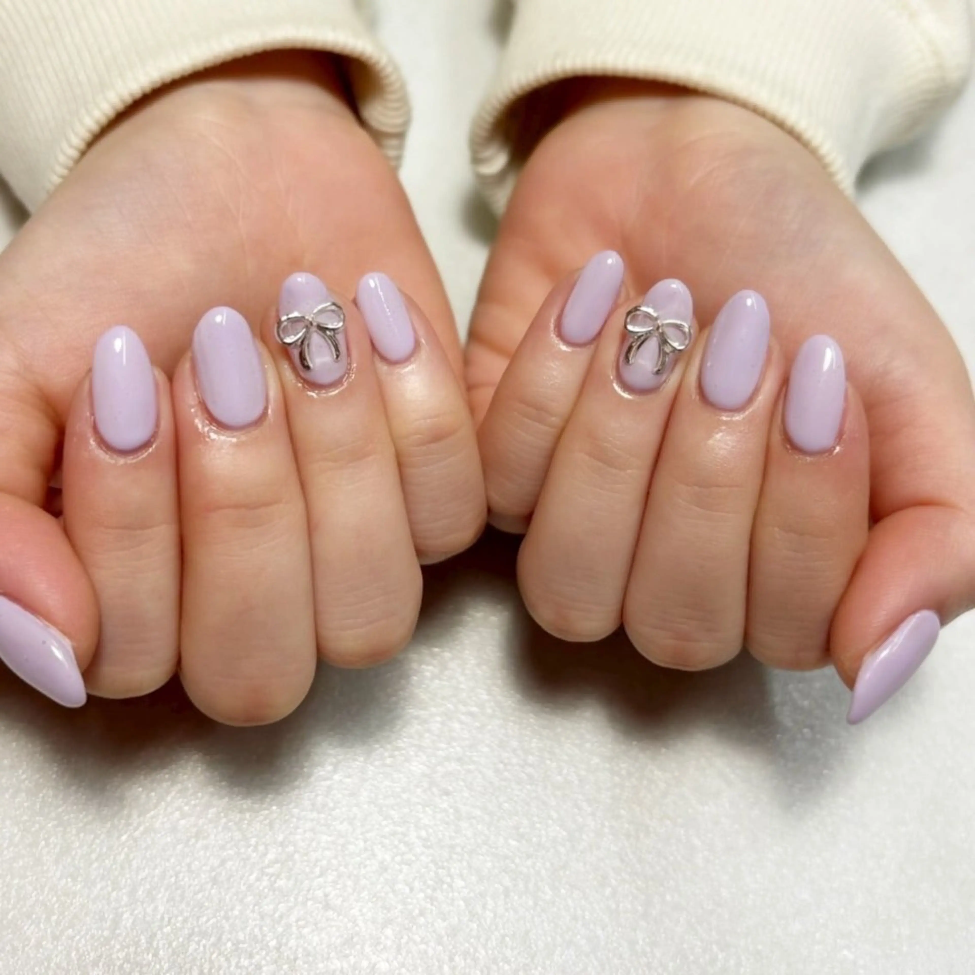 ネイル ワンカラーネイル リボン ハンドネイル Aki 💖ゆちたの部屋のネイルデザイン